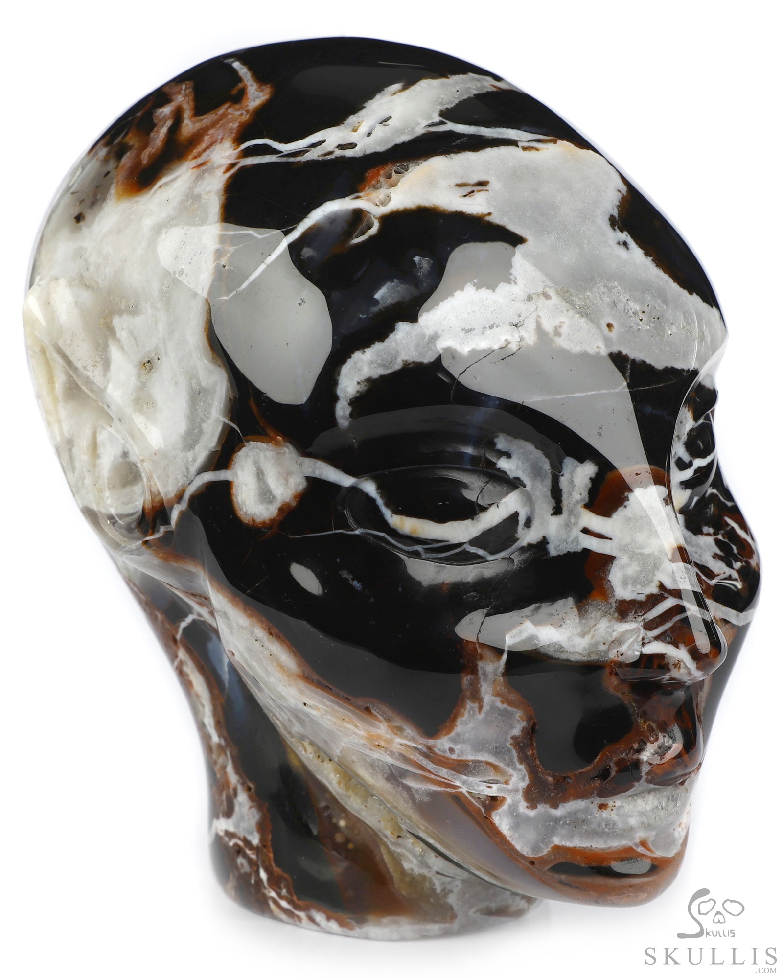 4.0" Black Zebra Agate Hand Carved Fairy Elf Alien Crystal Skull Companion Sculpture, Crystal Healing 4.0" Black Zebra Agate Hand Carved Fairy Elf Alien Crystal Skull Companion Sculpture, Crystal Healing