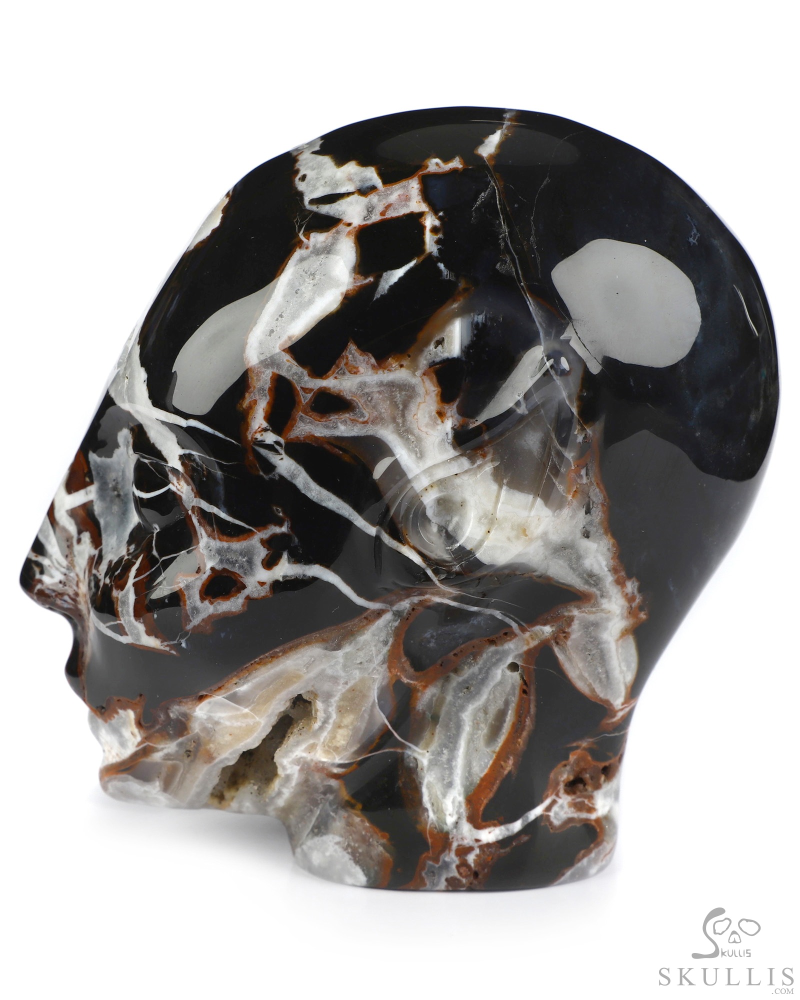 4.0" Black Zebra Agate Hand Carved Fairy Elf Alien Crystal Skull Companion Sculpture, Crystal Healing 4.0" Black Zebra Agate Hand Carved Fairy Elf Alien Crystal Skull Companion Sculpture, Crystal Healing