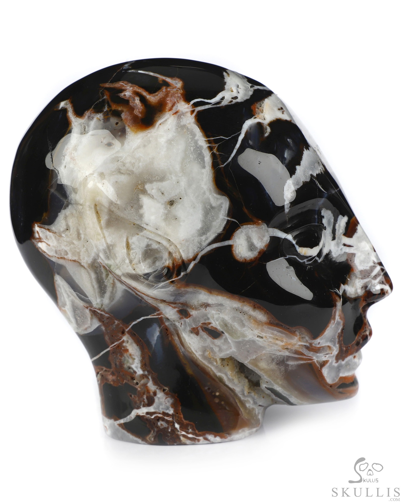 4.0" Black Zebra Agate Hand Carved Fairy Elf Alien Crystal Skull Companion Sculpture, Crystal Healing 4.0" Black Zebra Agate Hand Carved Fairy Elf Alien Crystal Skull Companion Sculpture, Crystal Healing