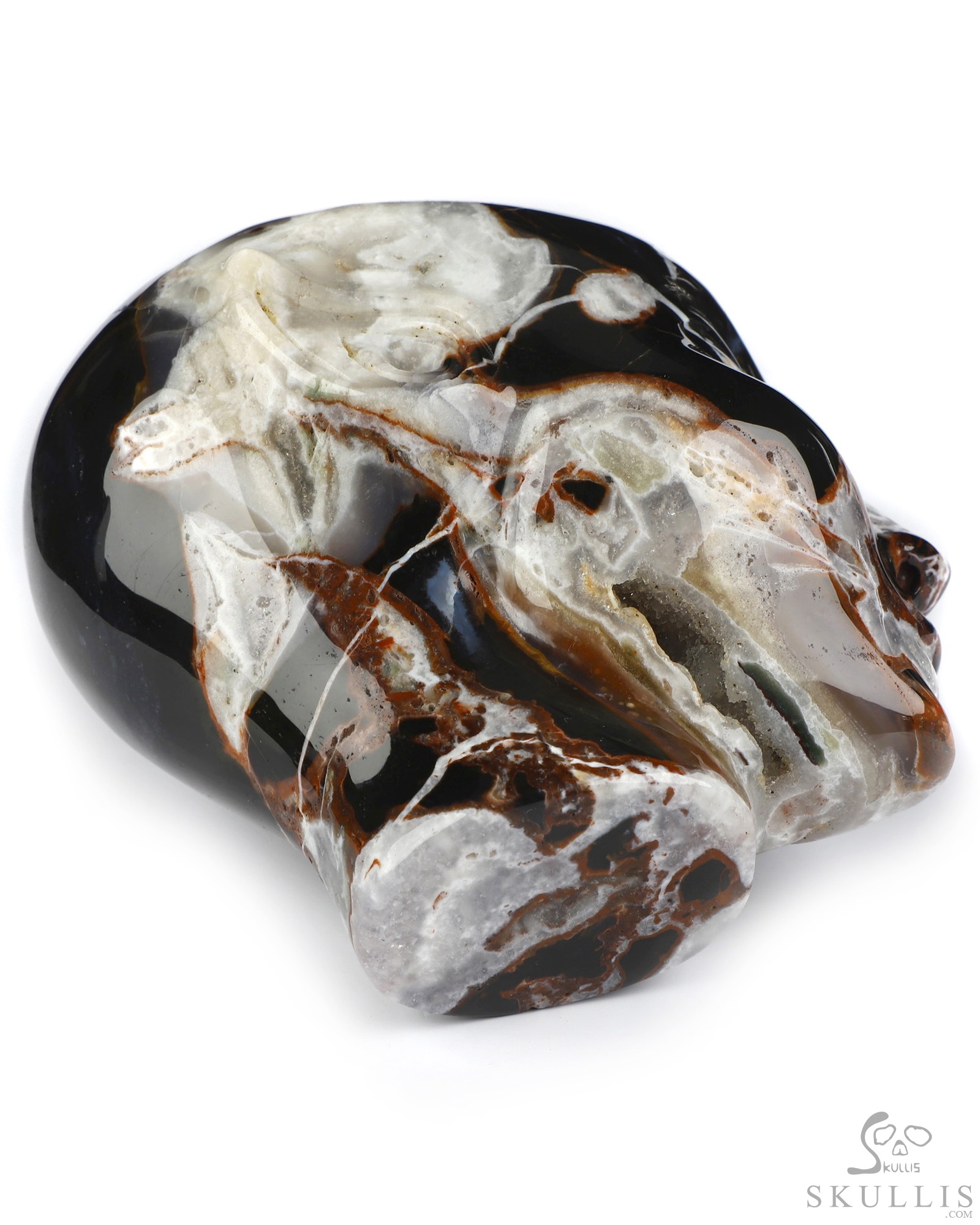 4.0" Black Zebra Agate Hand Carved Fairy Elf Alien Crystal Skull Companion Sculpture, Crystal Healing 4.0" Black Zebra Agate Hand Carved Fairy Elf Alien Crystal Skull Companion Sculpture, Crystal Healing