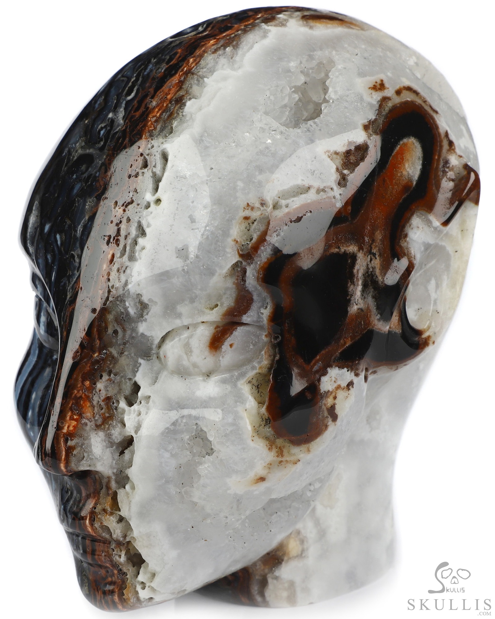 4.0" Black Zebra Agate Geode Hand Carved Fairy Elf Alien Crystal Skull Companion Sculpture, Crystal Healing 4.0" Black Zebra Agate Geode Hand Carved Fairy Elf Alien Crystal Skull Companion Sculpture, Crystal Healing