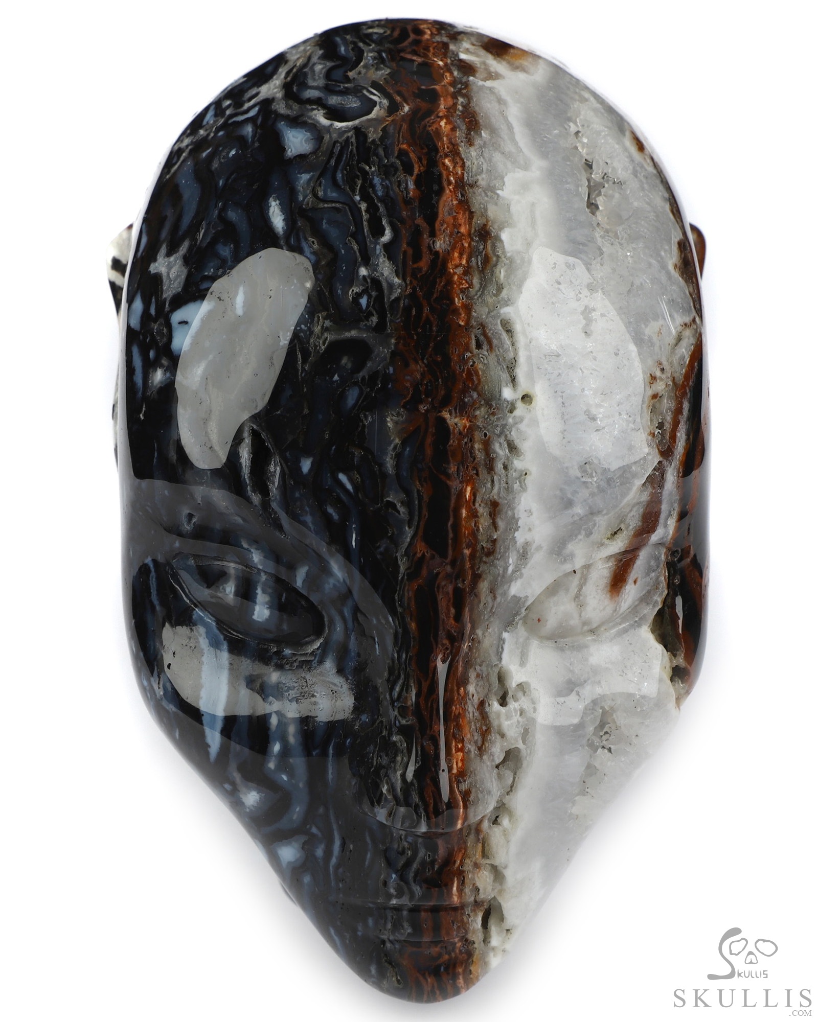 4.0" Black Zebra Agate Geode Hand Carved Fairy Elf Alien Crystal Skull Companion Sculpture, Crystal Healing 4.0" Black Zebra Agate Geode Hand Carved Fairy Elf Alien Crystal Skull Companion Sculpture, Crystal Healing