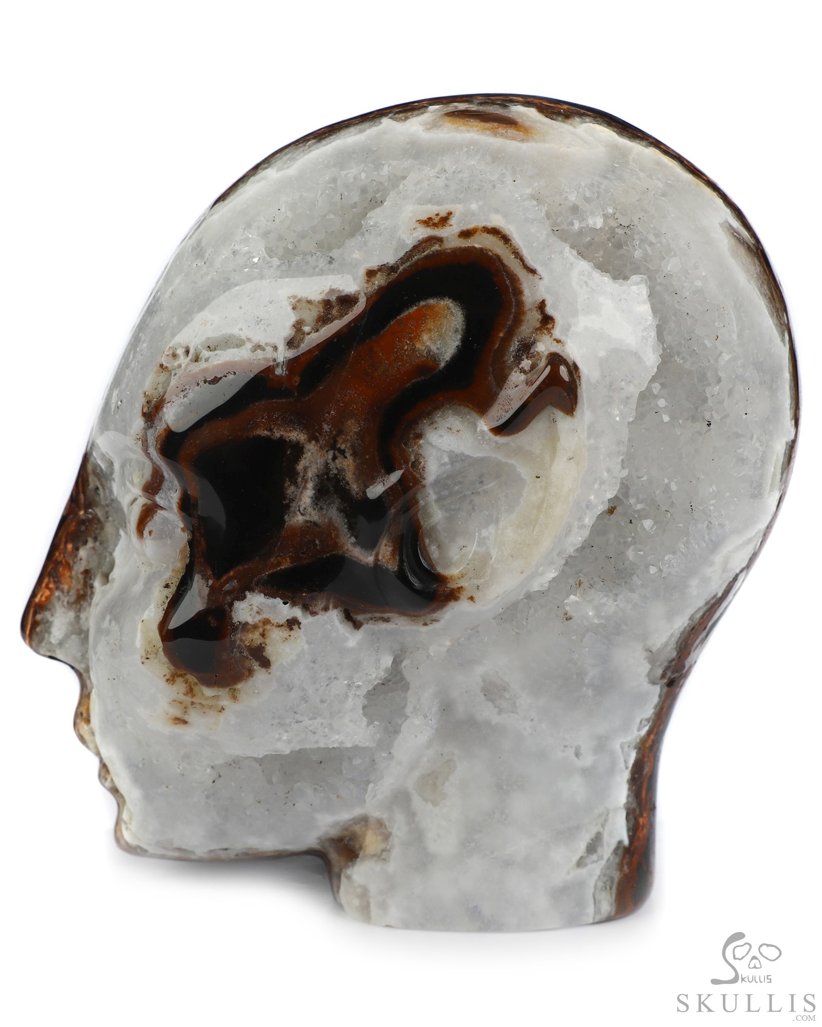 4.0" Black Zebra Agate Geode Hand Carved Fairy Elf Alien Crystal Skull Companion Sculpture, Crystal Healing 4.0" Black Zebra Agate Geode Hand Carved Fairy Elf Alien Crystal Skull Companion Sculpture, Crystal Healing