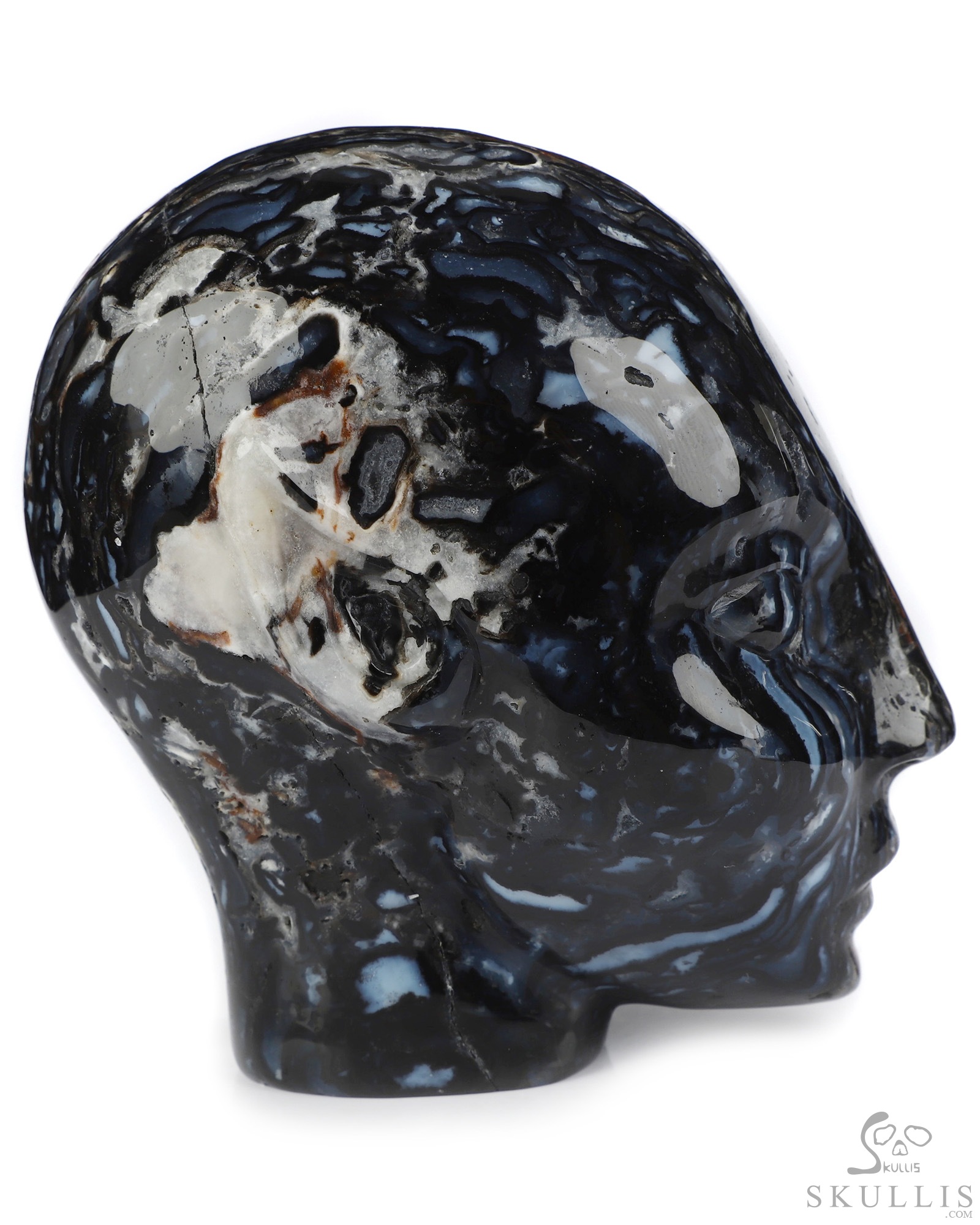 4.0" Black Zebra Agate Geode Hand Carved Fairy Elf Alien Crystal Skull Companion Sculpture, Crystal Healing 4.0" Black Zebra Agate Geode Hand Carved Fairy Elf Alien Crystal Skull Companion Sculpture, Crystal Healing
