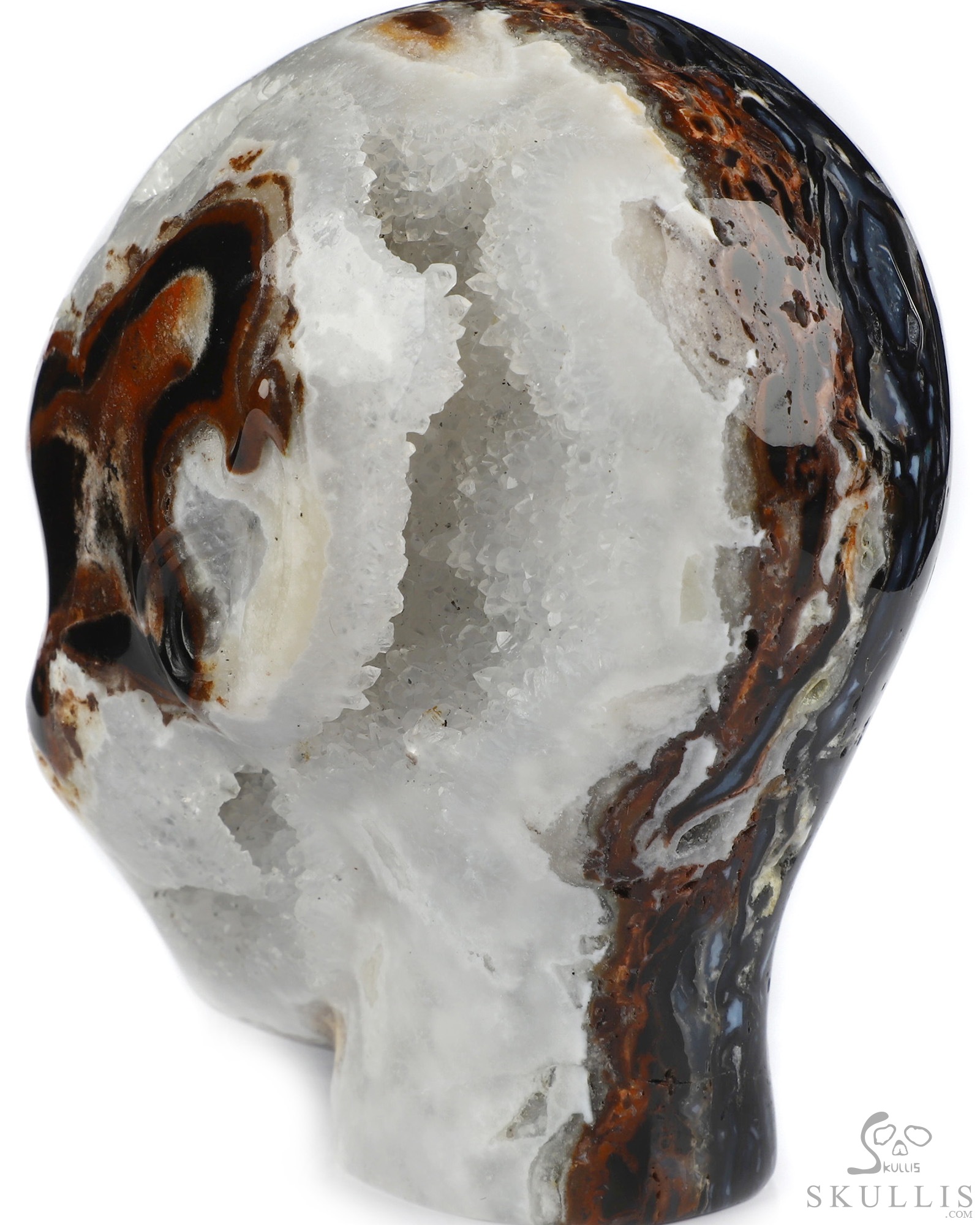 4.0" Black Zebra Agate Geode Hand Carved Fairy Elf Alien Crystal Skull Companion Sculpture, Crystal Healing 4.0" Black Zebra Agate Geode Hand Carved Fairy Elf Alien Crystal Skull Companion Sculpture, Crystal Healing