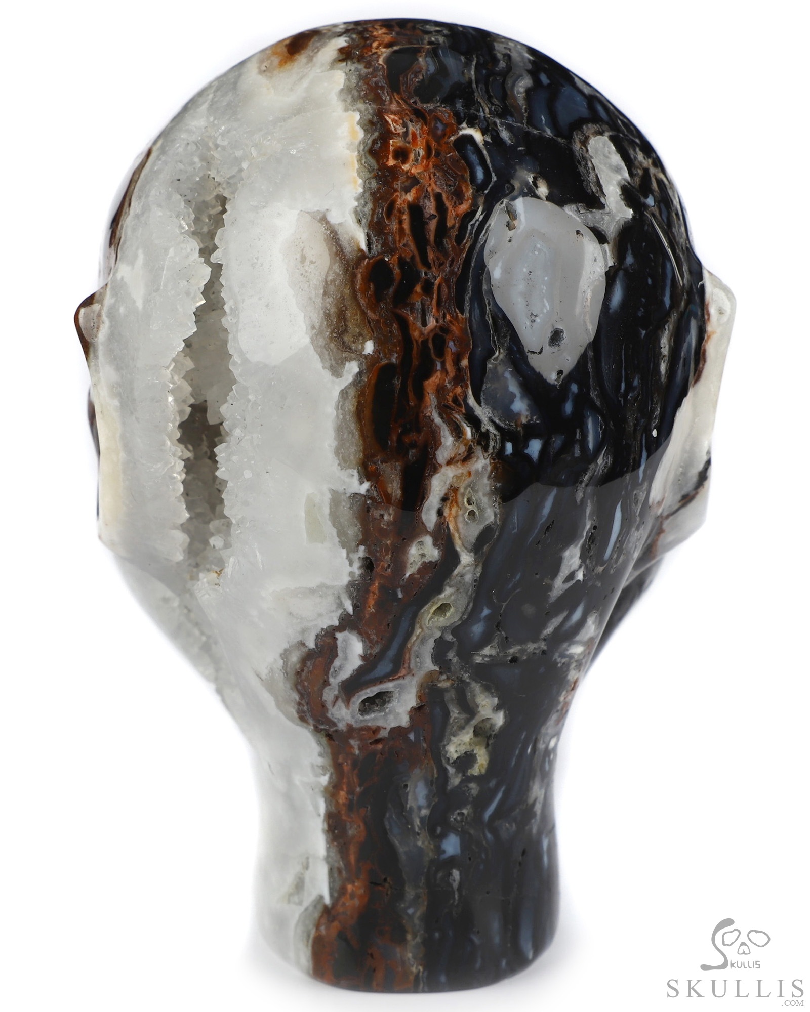 4.0" Black Zebra Agate Geode Hand Carved Fairy Elf Alien Crystal Skull Companion Sculpture, Crystal Healing 4.0" Black Zebra Agate Geode Hand Carved Fairy Elf Alien Crystal Skull Companion Sculpture, Crystal Healing