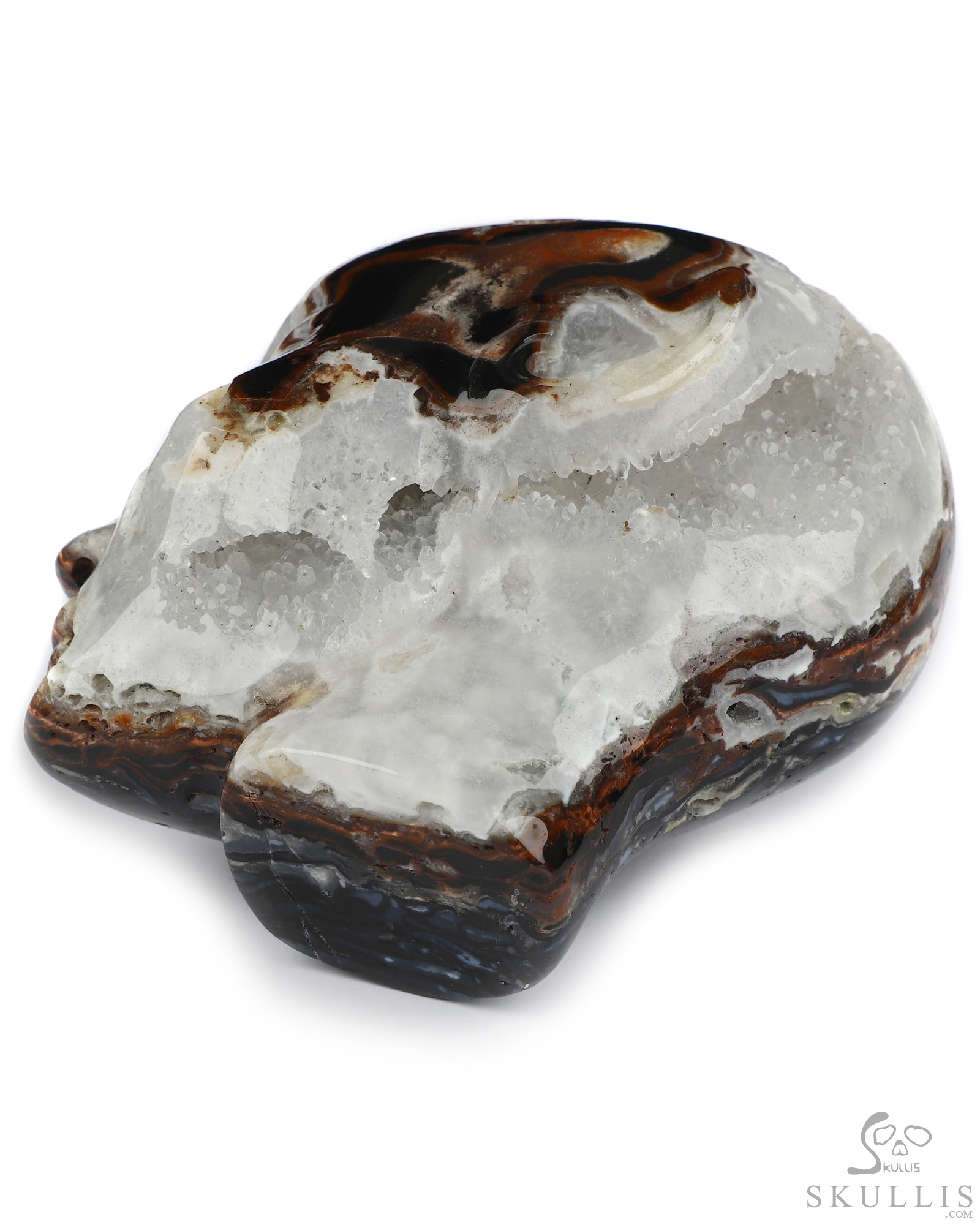 4.0" Black Zebra Agate Geode Hand Carved Fairy Elf Alien Crystal Skull Companion Sculpture, Crystal Healing 4.0" Black Zebra Agate Geode Hand Carved Fairy Elf Alien Crystal Skull Companion Sculpture, Crystal Healing