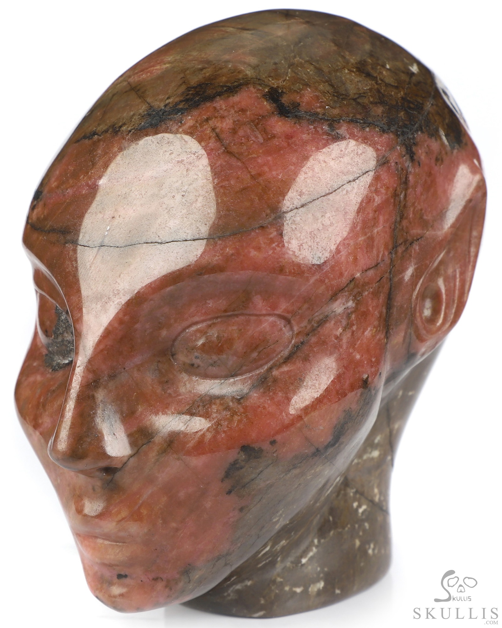 4.0" Pink & Black Rhodonite Hand Carved Fairy Elf Alien Crystal Skull Companion Sculpture, Crystal Healing 4.0" Pink & Black Rhodonite Hand Carved Fairy Elf Alien Crystal Skull Companion Sculpture, Crystal Healing