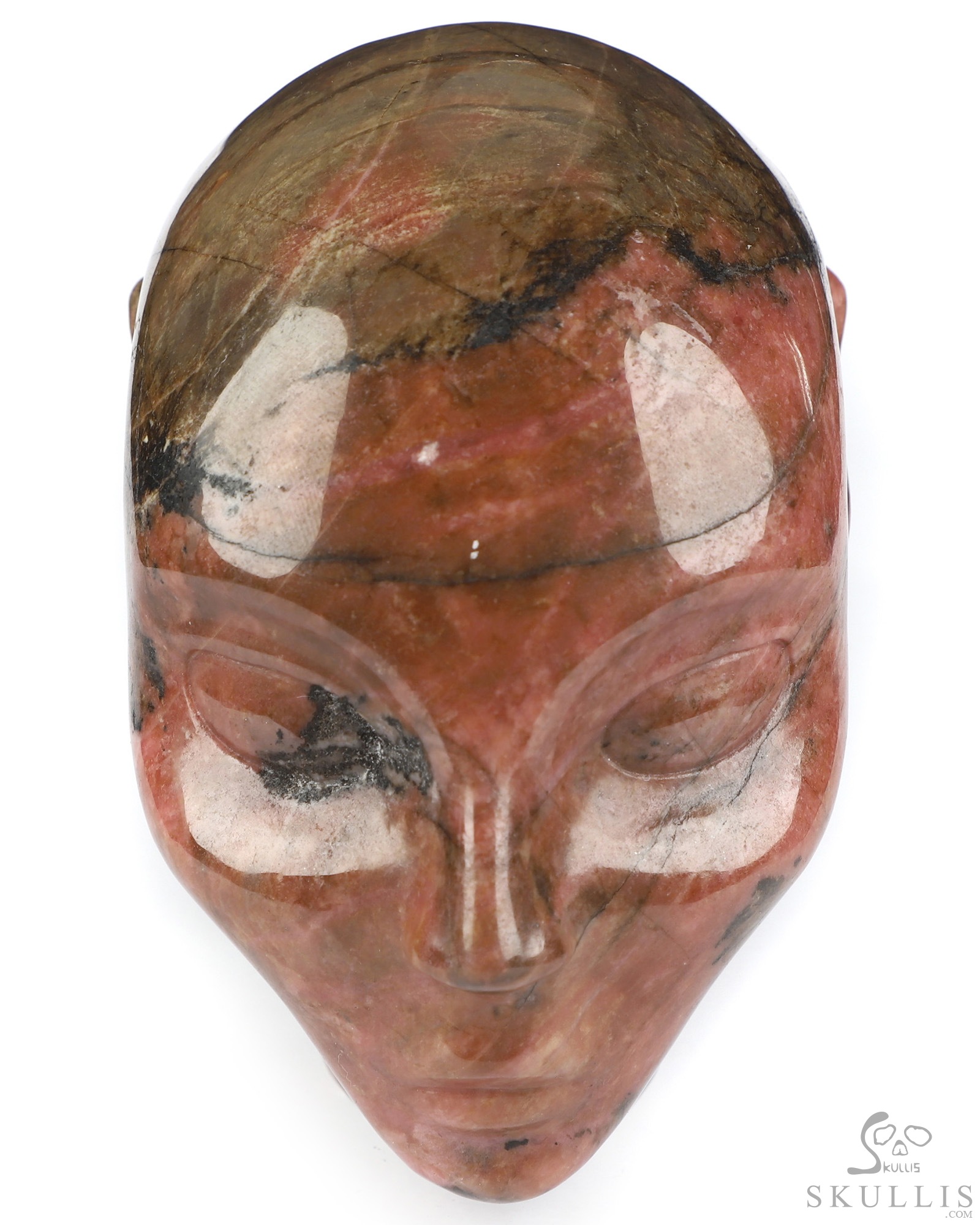 4.0" Pink & Black Rhodonite Hand Carved Fairy Elf Alien Crystal Skull Companion Sculpture, Crystal Healing 4.0" Pink & Black Rhodonite Hand Carved Fairy Elf Alien Crystal Skull Companion Sculpture, Crystal Healing