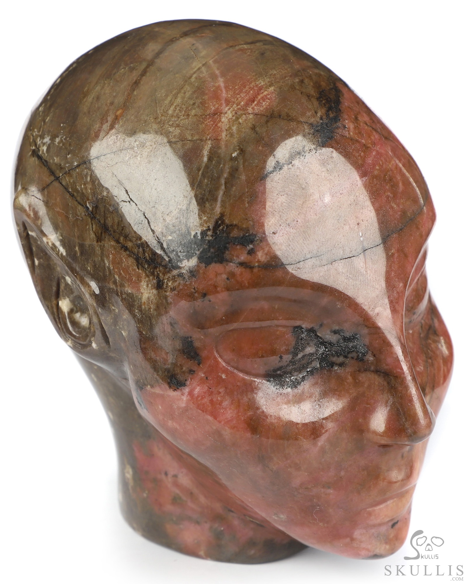 4.0" Pink & Black Rhodonite Hand Carved Fairy Elf Alien Crystal Skull Companion Sculpture, Crystal Healing 4.0" Pink & Black Rhodonite Hand Carved Fairy Elf Alien Crystal Skull Companion Sculpture, Crystal Healing