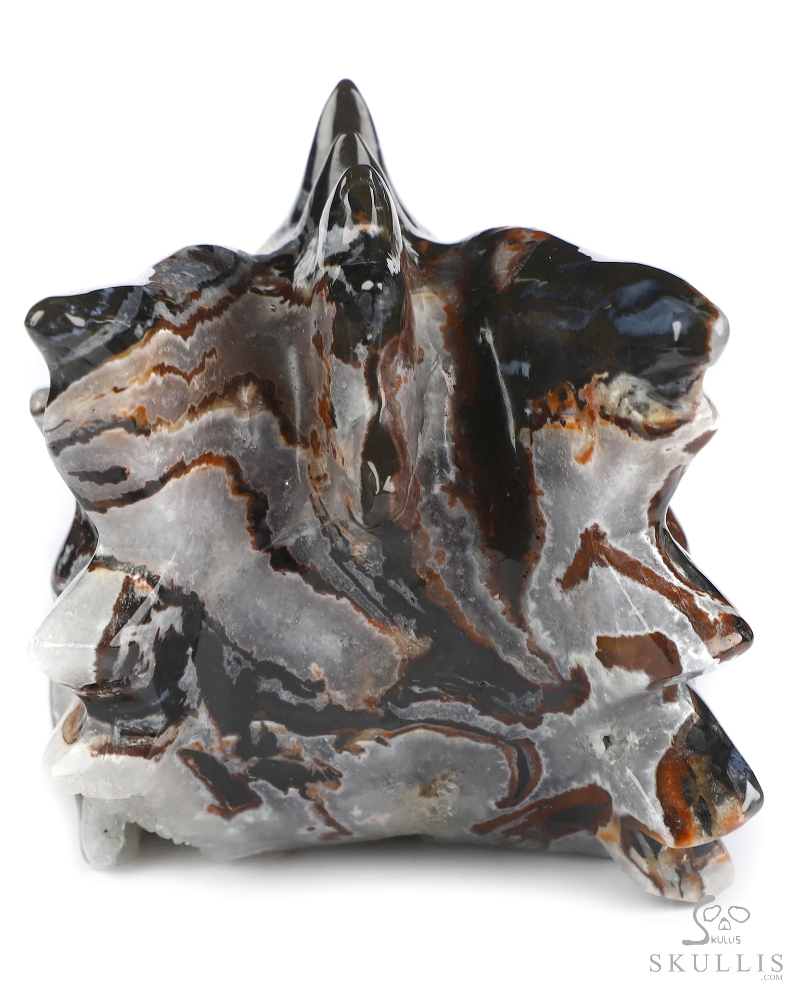 5.7" Black Zebra Agate Geode Hand Carved Crystal Dragon Head Skull Sculpture, Crystal Healing 5.7" Black Zebra Agate Geode Hand Carved Crystal Dragon Head Skull Sculpture, Crystal Healing