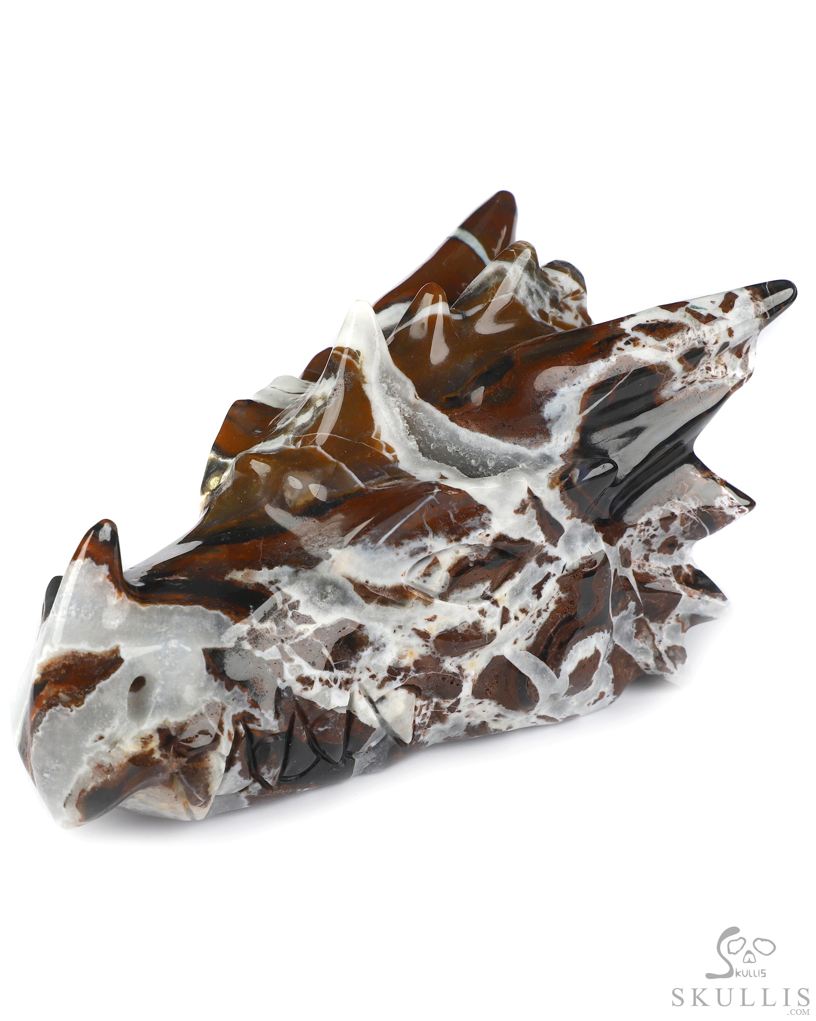 5.8" Black Zebra Agate Hand Carved Crystal Dragon Head Skull Sculpture, Crystal Healing 5.8" Black Zebra Agate Hand Carved Crystal Dragon Head Skull Sculpture, Crystal Healing