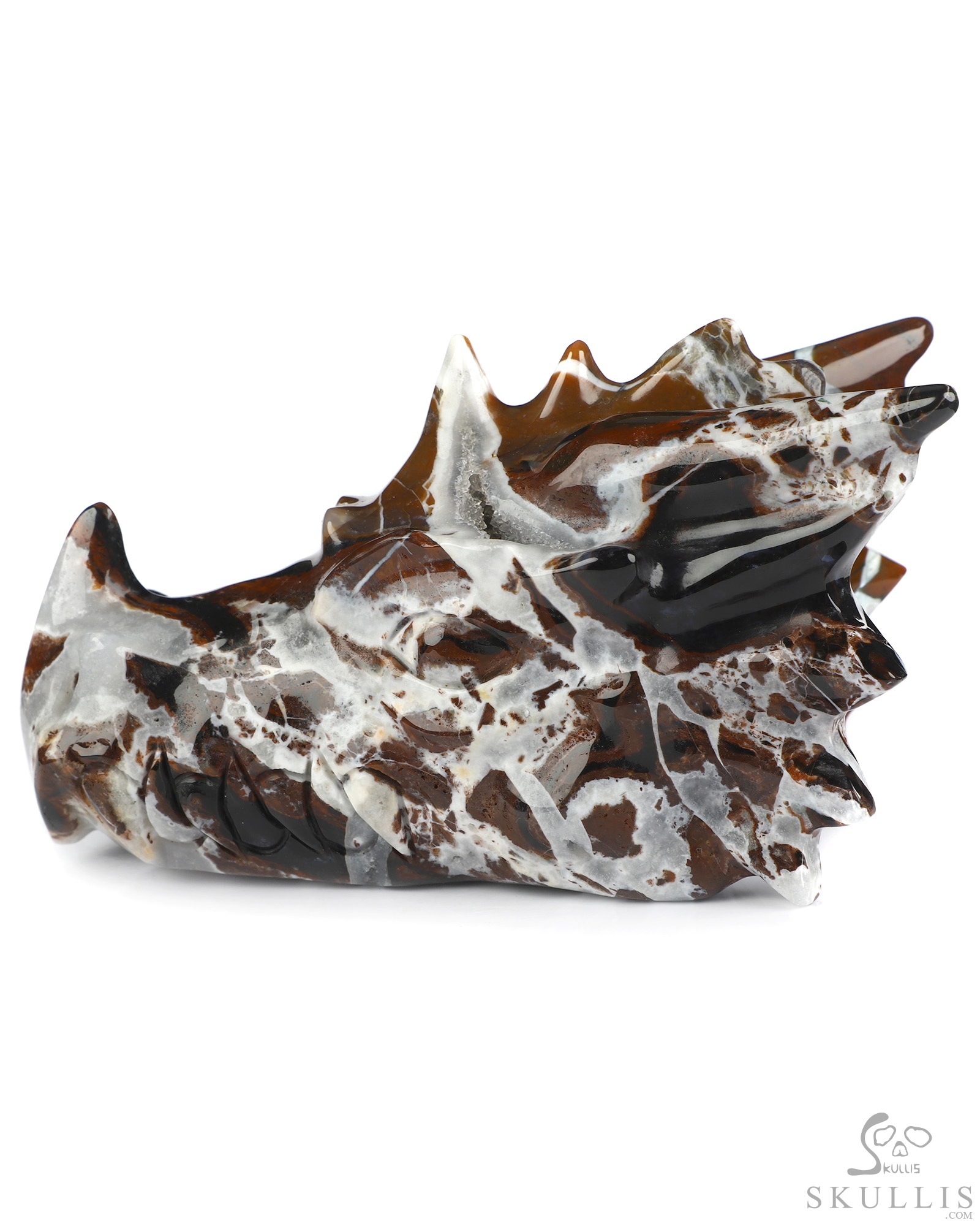 5.8" Black Zebra Agate Hand Carved Crystal Dragon Head Skull Sculpture, Crystal Healing 5.8" Black Zebra Agate Hand Carved Crystal Dragon Head Skull Sculpture, Crystal Healing