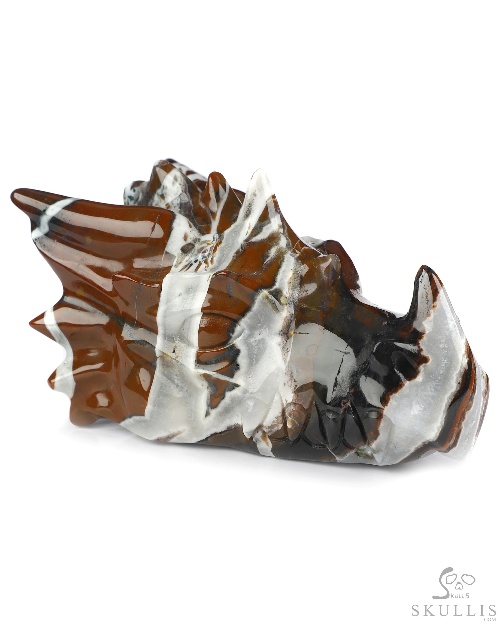 5.8" Black Zebra Agate Hand Carved Crystal Dragon Head Skull Sculpture, Crystal Healing 5.8" Black Zebra Agate Hand Carved Crystal Dragon Head Skull Sculpture, Crystal Healing