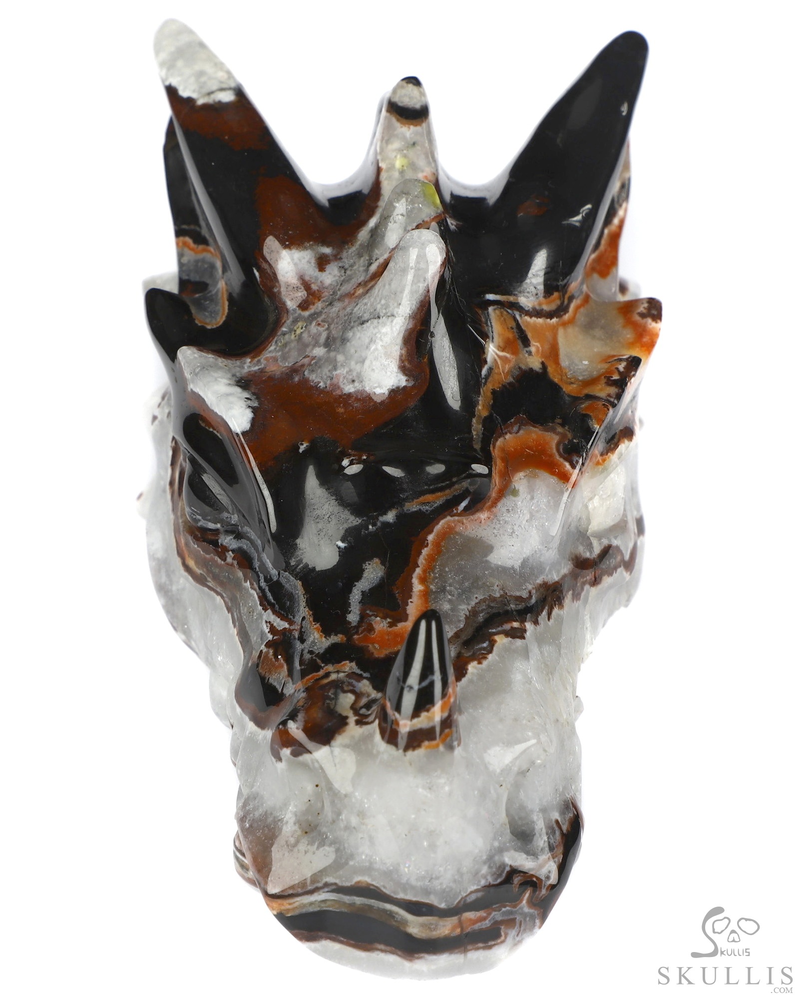 5.8" Black Zebra Agate Hand Carved Crystal Dragon Head Skull Sculpture, Crystal Healing 5.8" Black Zebra Agate Hand Carved Crystal Dragon Head Skull Sculpture, Crystal Healing