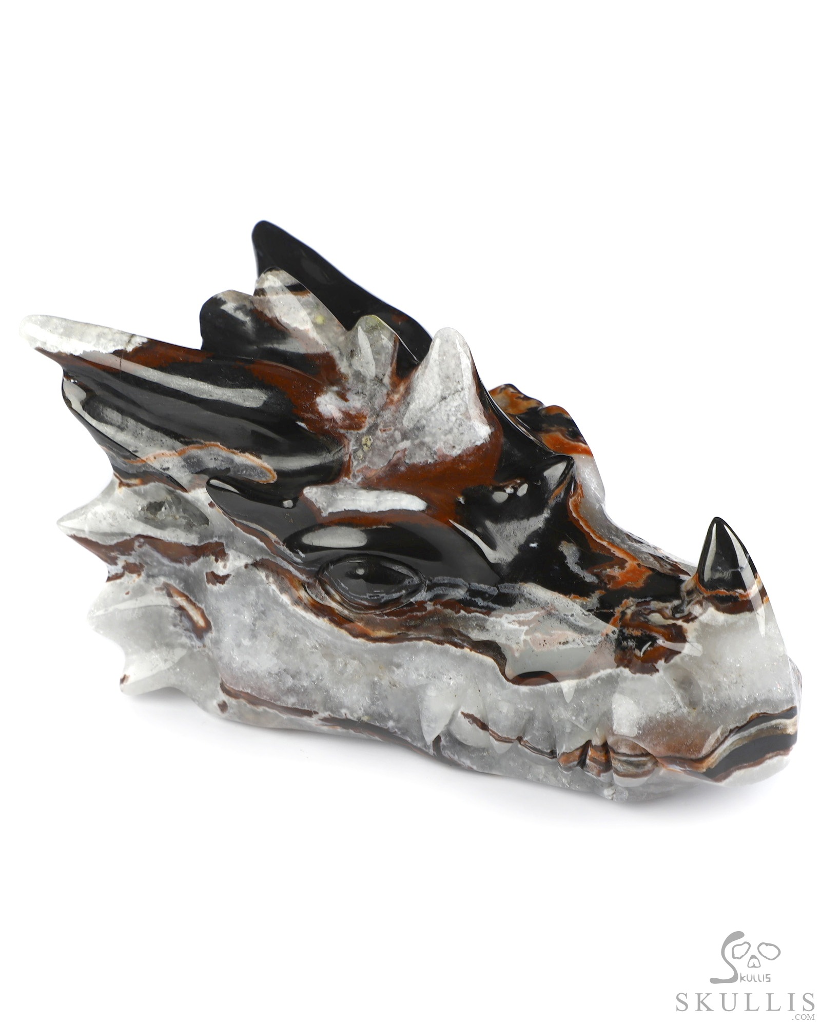 5.8" Black Zebra Agate Hand Carved Crystal Dragon Head Skull Sculpture, Crystal Healing 5.8" Black Zebra Agate Hand Carved Crystal Dragon Head Skull Sculpture, Crystal Healing