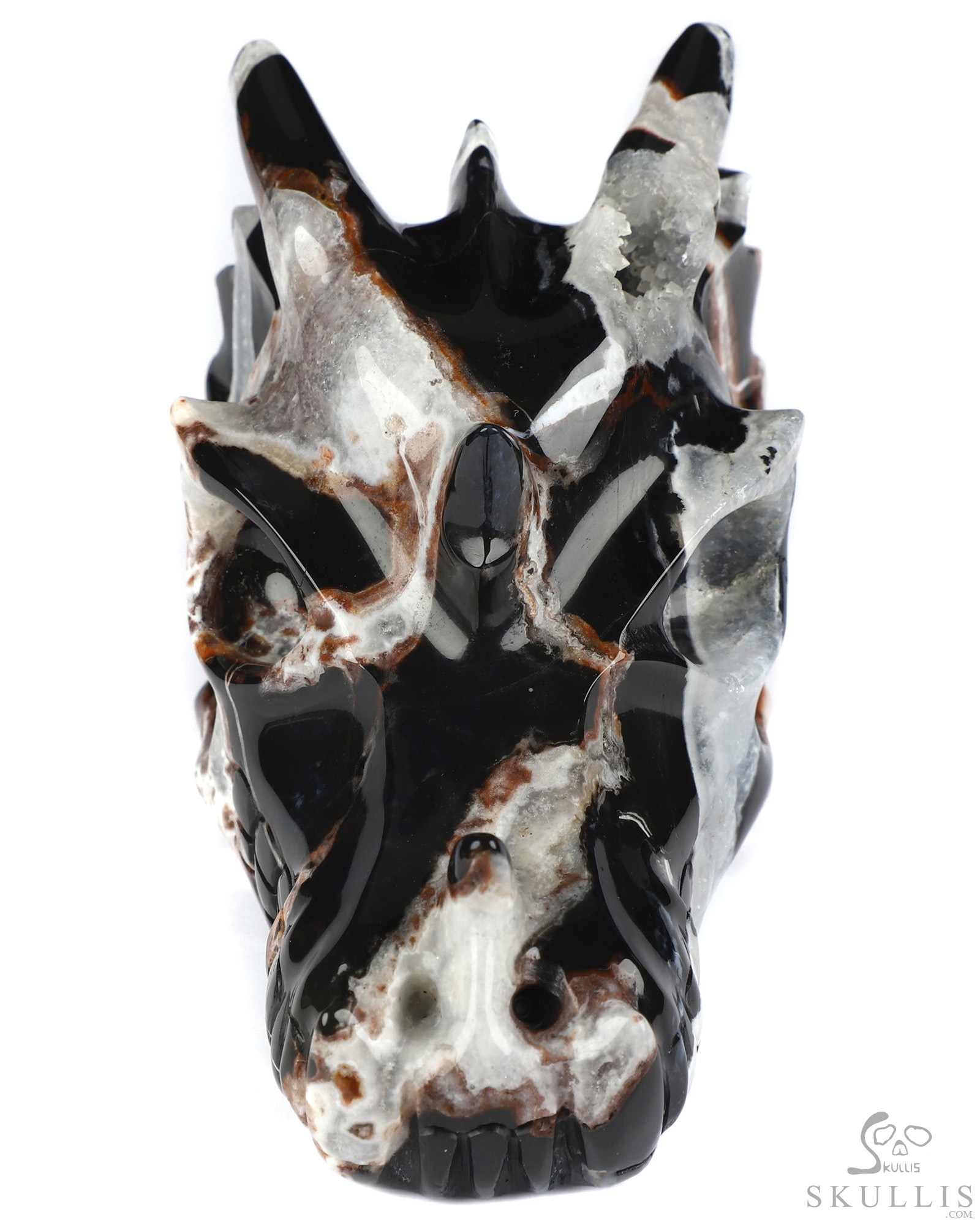 5.0" Black Zebra Agate Hand Carved Crystal Dragon Skull Sculpture, Crystal Healing 5.0" Black Zebra Agate Hand Carved Crystal Dragon Skull Sculpture, Crystal Healing