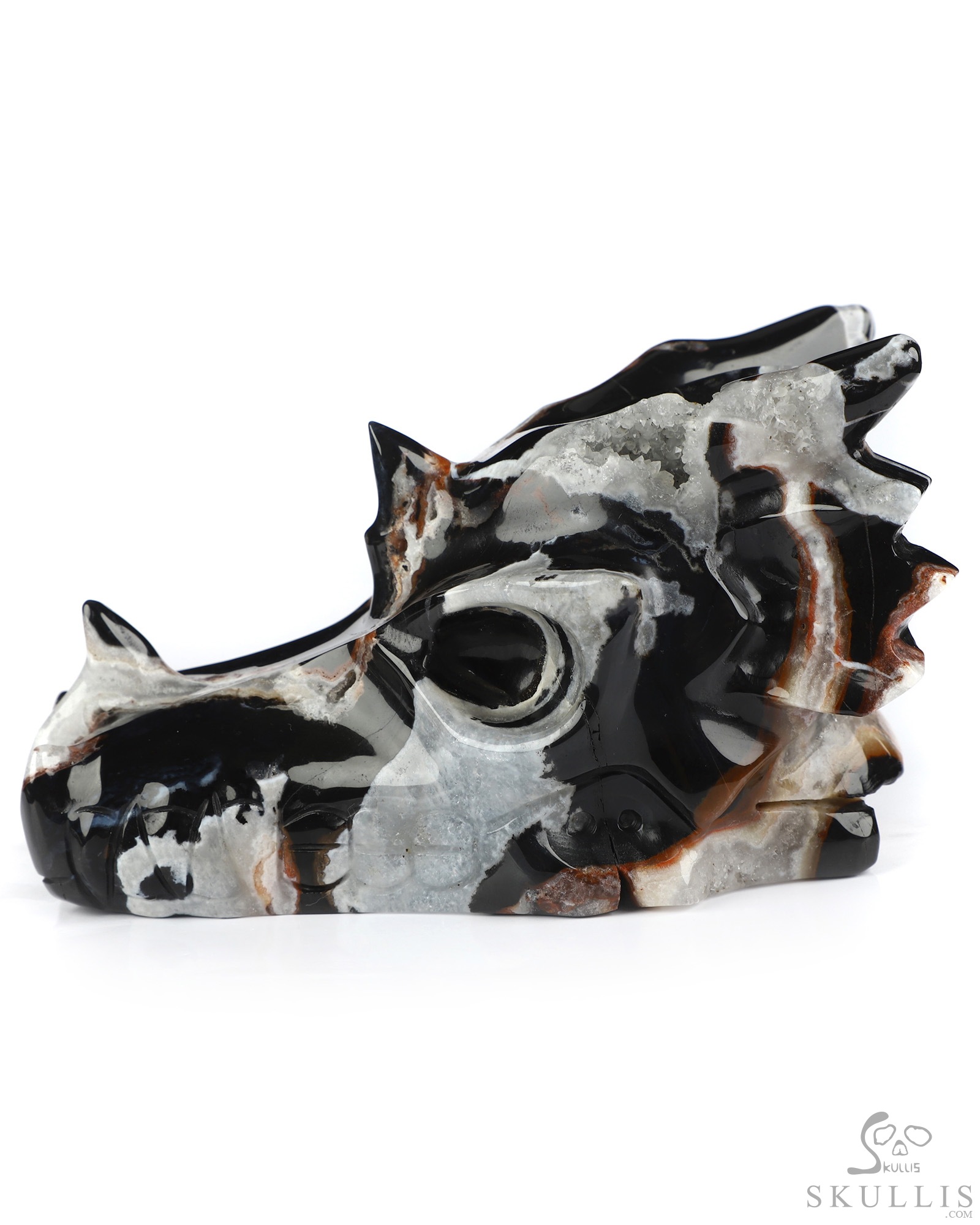 5.0" Black Zebra Agate Hand Carved Crystal Dragon Skull Sculpture, Crystal Healing 5.0" Black Zebra Agate Hand Carved Crystal Dragon Skull Sculpture, Crystal Healing