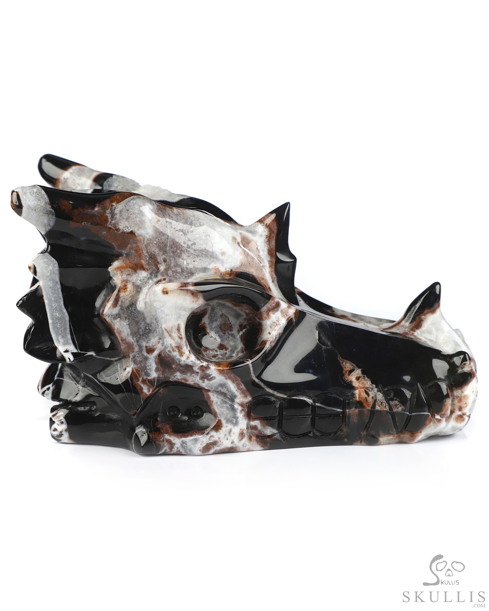 5.0" Black Zebra Agate Hand Carved Crystal Dragon Skull Sculpture, Crystal Healing 5.0" Black Zebra Agate Hand Carved Crystal Dragon Skull Sculpture, Crystal Healing