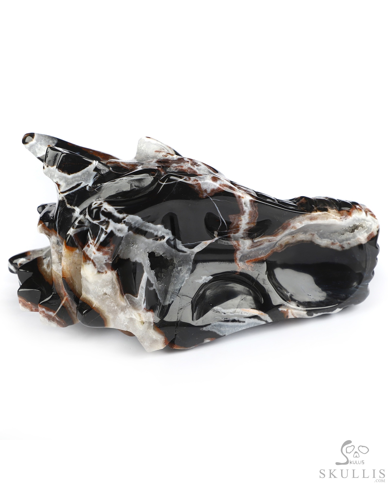 5.0" Black Zebra Agate Hand Carved Crystal Dragon Skull Sculpture, Crystal Healing 5.0" Black Zebra Agate Hand Carved Crystal Dragon Skull Sculpture, Crystal Healing