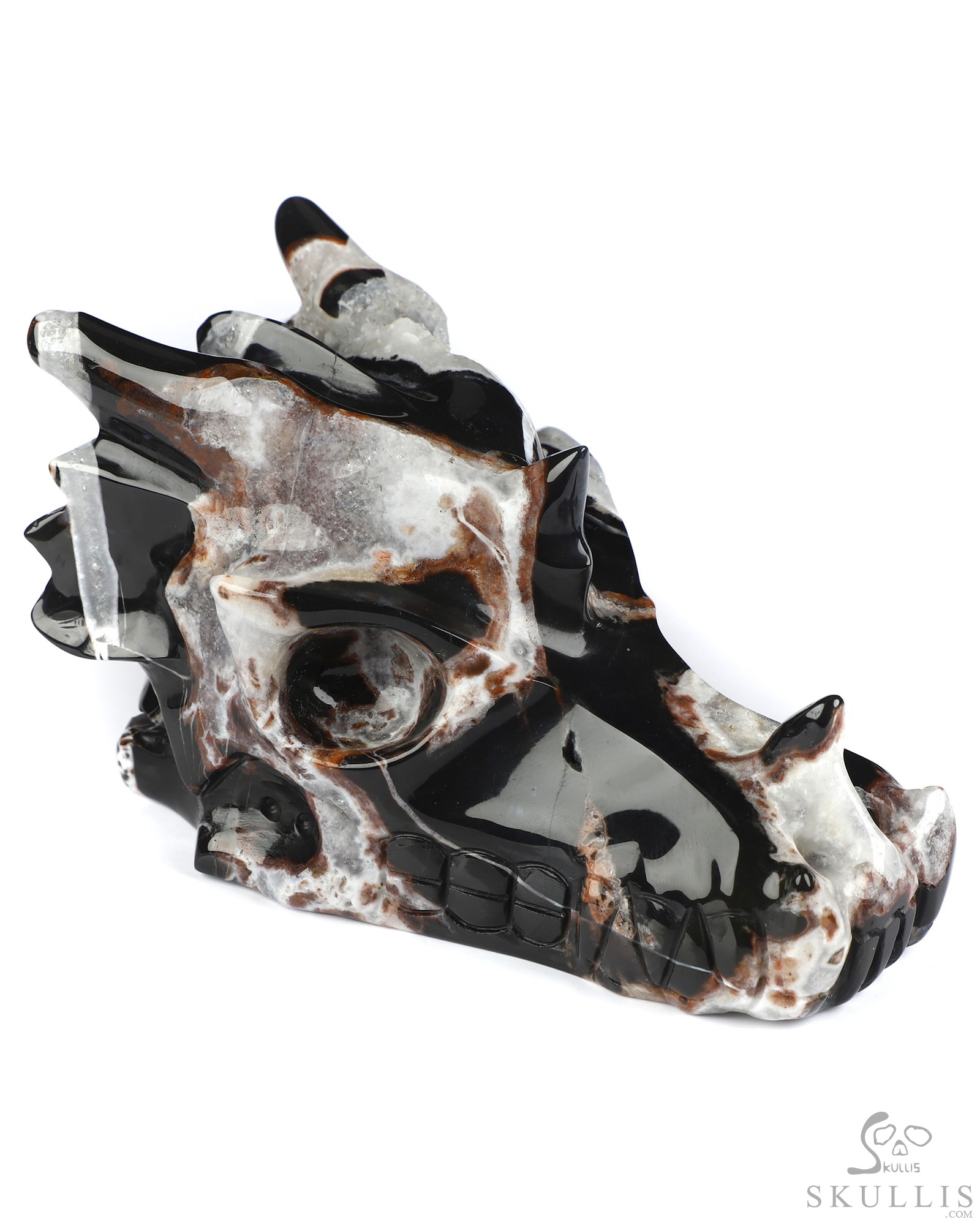5.0" Black Zebra Agate Hand Carved Crystal Dragon Skull Sculpture, Crystal Healing 5.0" Black Zebra Agate Hand Carved Crystal Dragon Skull Sculpture, Crystal Healing