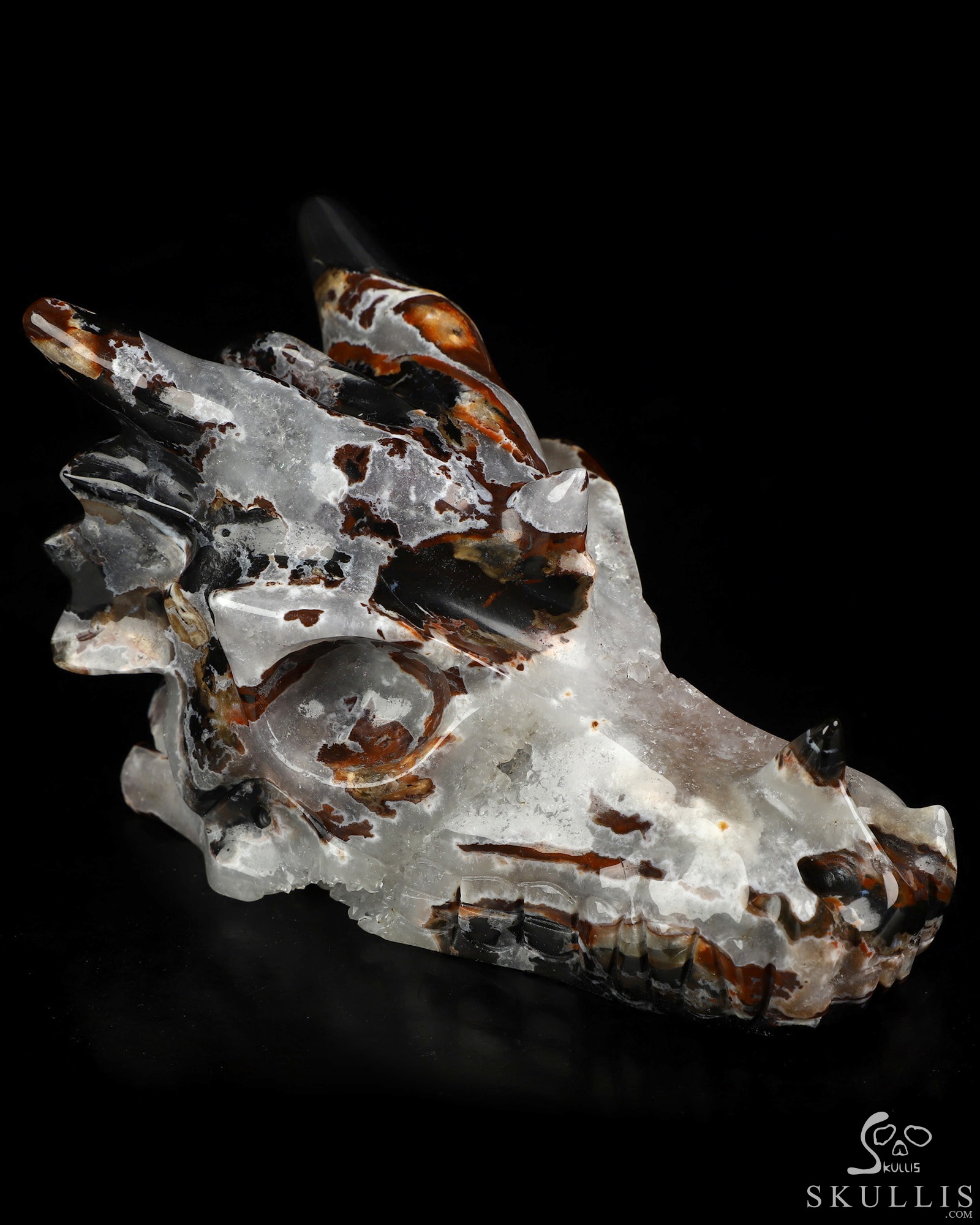 5.0" Black Zebra Agate Hand Carved Crystal Dragon Skull Sculpture, Crystal Healing 5.0" Black Zebra Agate Hand Carved Crystal Dragon Skull Sculpture, Crystal Healing