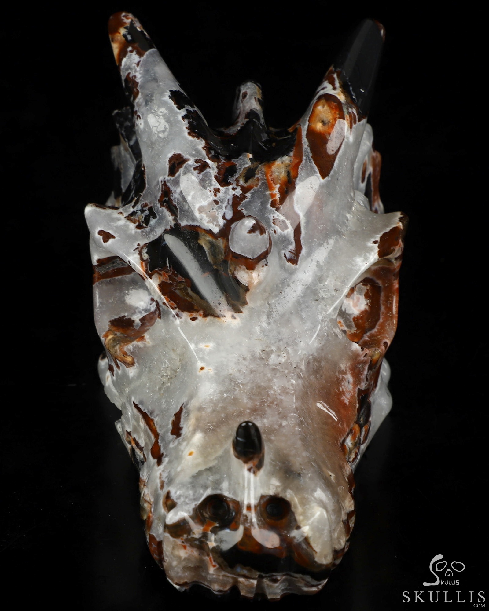 5.0" Black Zebra Agate Hand Carved Crystal Dragon Skull Sculpture, Crystal Healing 5.0" Black Zebra Agate Hand Carved Crystal Dragon Skull Sculpture, Crystal Healing