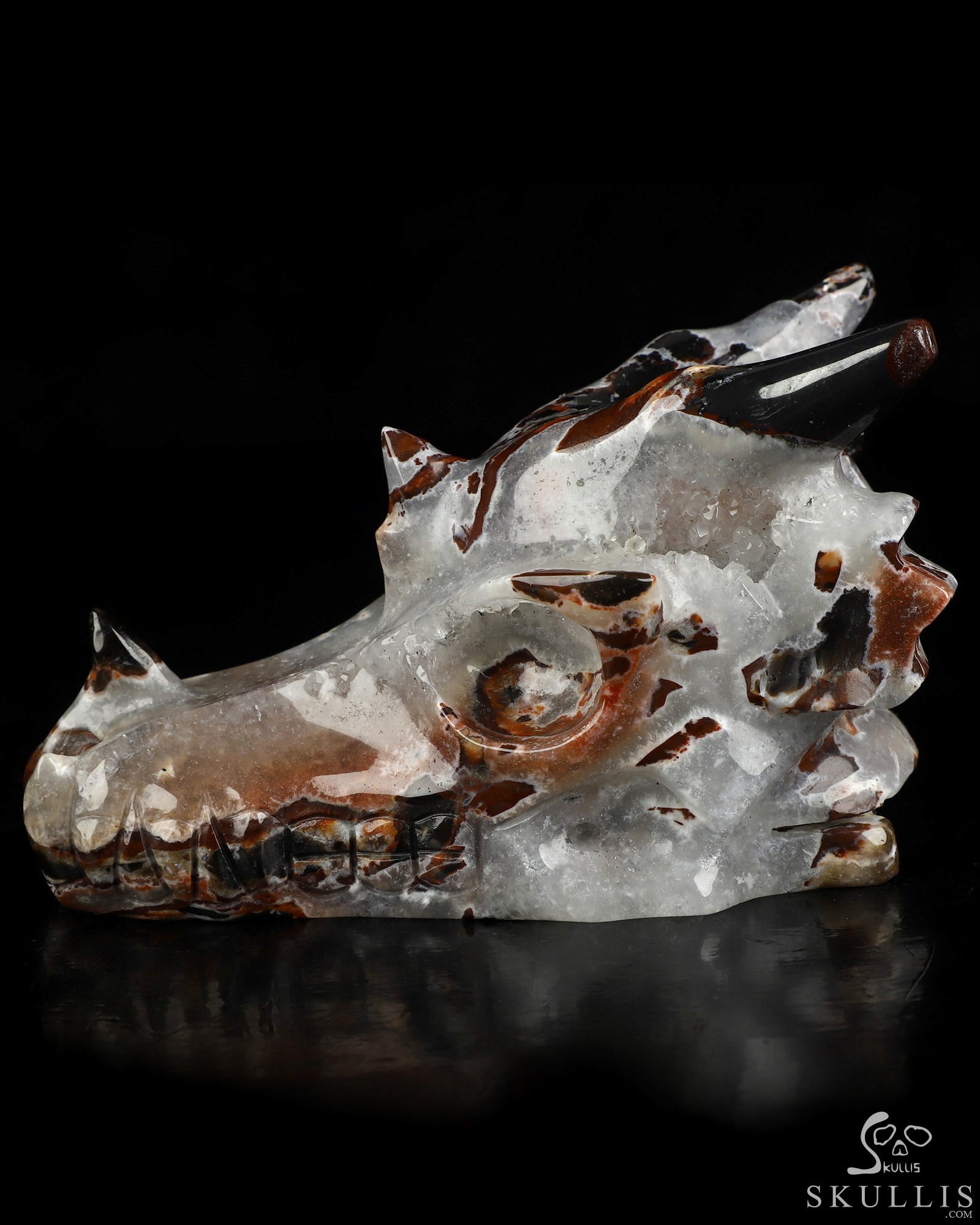 5.0" Black Zebra Agate Hand Carved Crystal Dragon Skull Sculpture, Crystal Healing 5.0" Black Zebra Agate Hand Carved Crystal Dragon Skull Sculpture, Crystal Healing