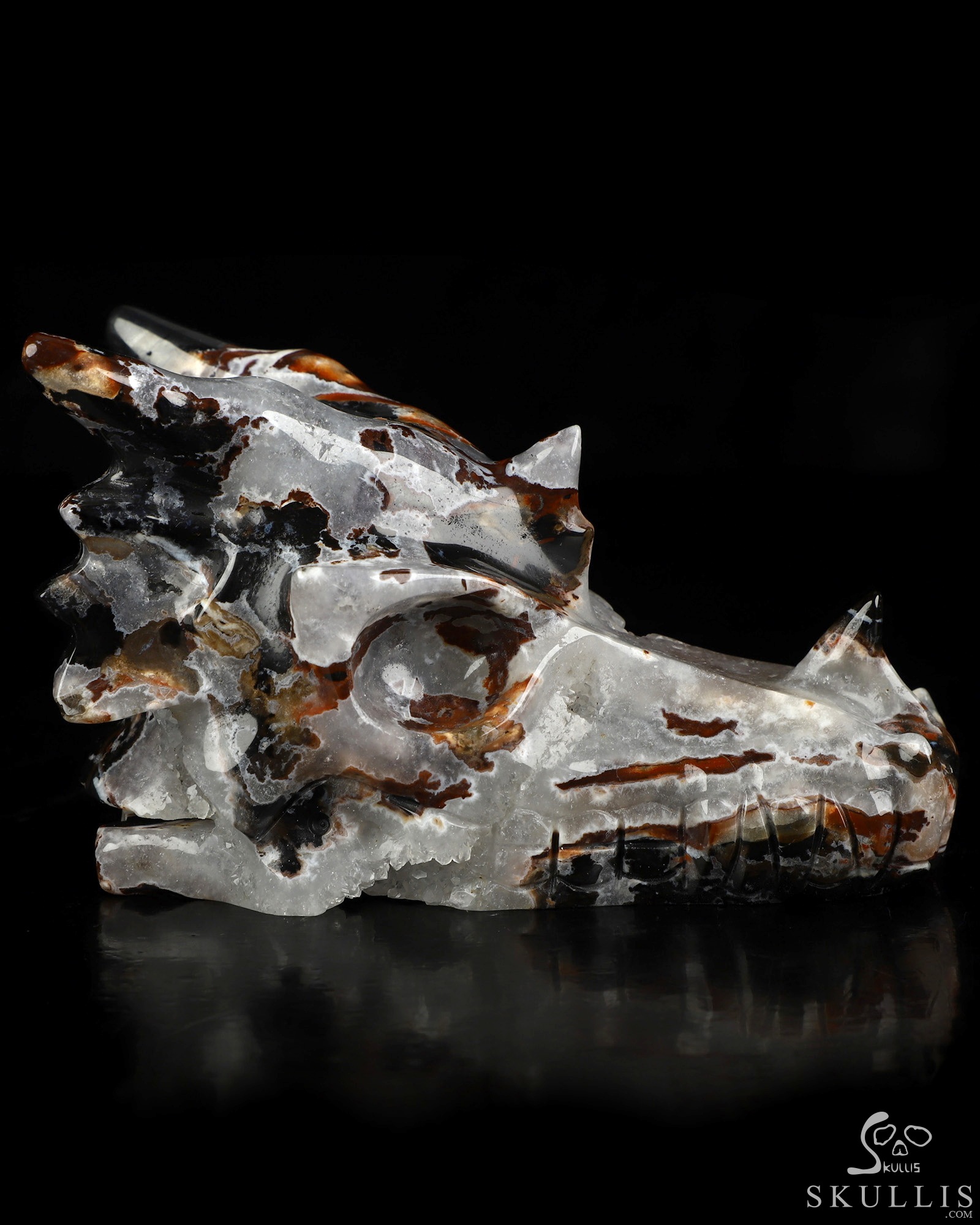 5.0" Black Zebra Agate Hand Carved Crystal Dragon Skull Sculpture, Crystal Healing 5.0" Black Zebra Agate Hand Carved Crystal Dragon Skull Sculpture, Crystal Healing