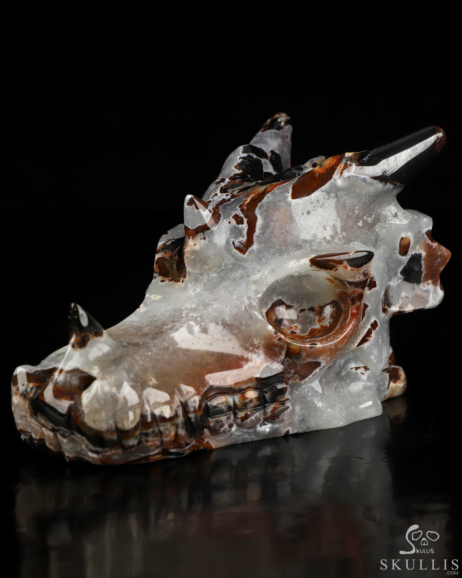 5.0" Black Zebra Agate Hand Carved Crystal Dragon Skull Sculpture, Crystal Healing 5.0" Black Zebra Agate Hand Carved Crystal Dragon Skull Sculpture, Crystal Healing