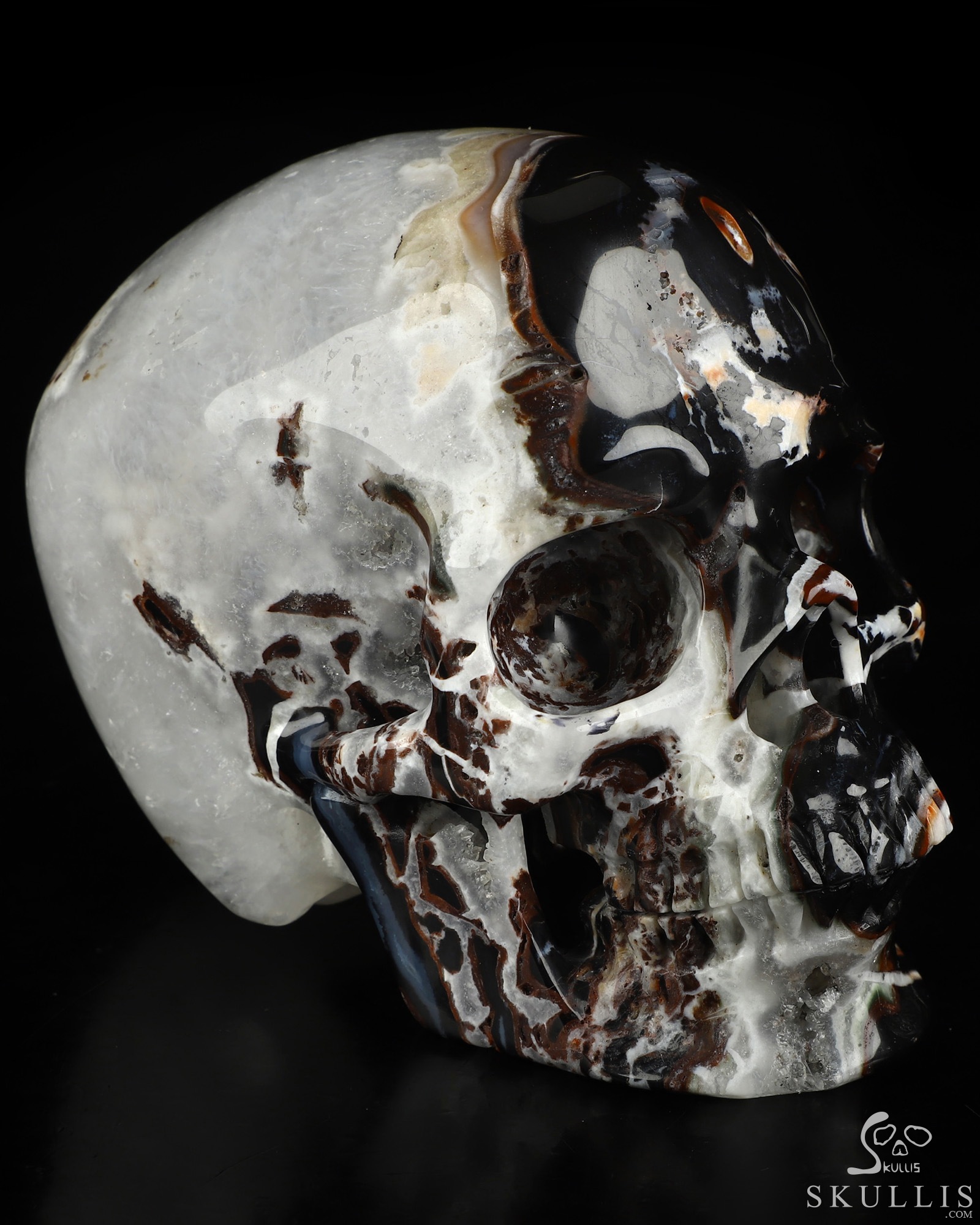 5.0" Black Zebra Agate Hand Carved Crystal Skull, Super Realistic, Crystal Healing 5.0" Black Zebra Agate Hand Carved Crystal Skull, Super Realistic, Crystal Healing