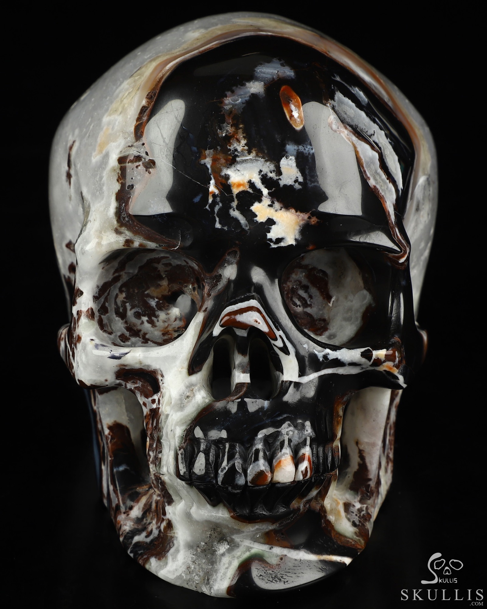 5.0" Black Zebra Agate Hand Carved Crystal Skull, Super Realistic, Crystal Healing 5.0" Black Zebra Agate Hand Carved Crystal Skull, Super Realistic, Crystal Healing
