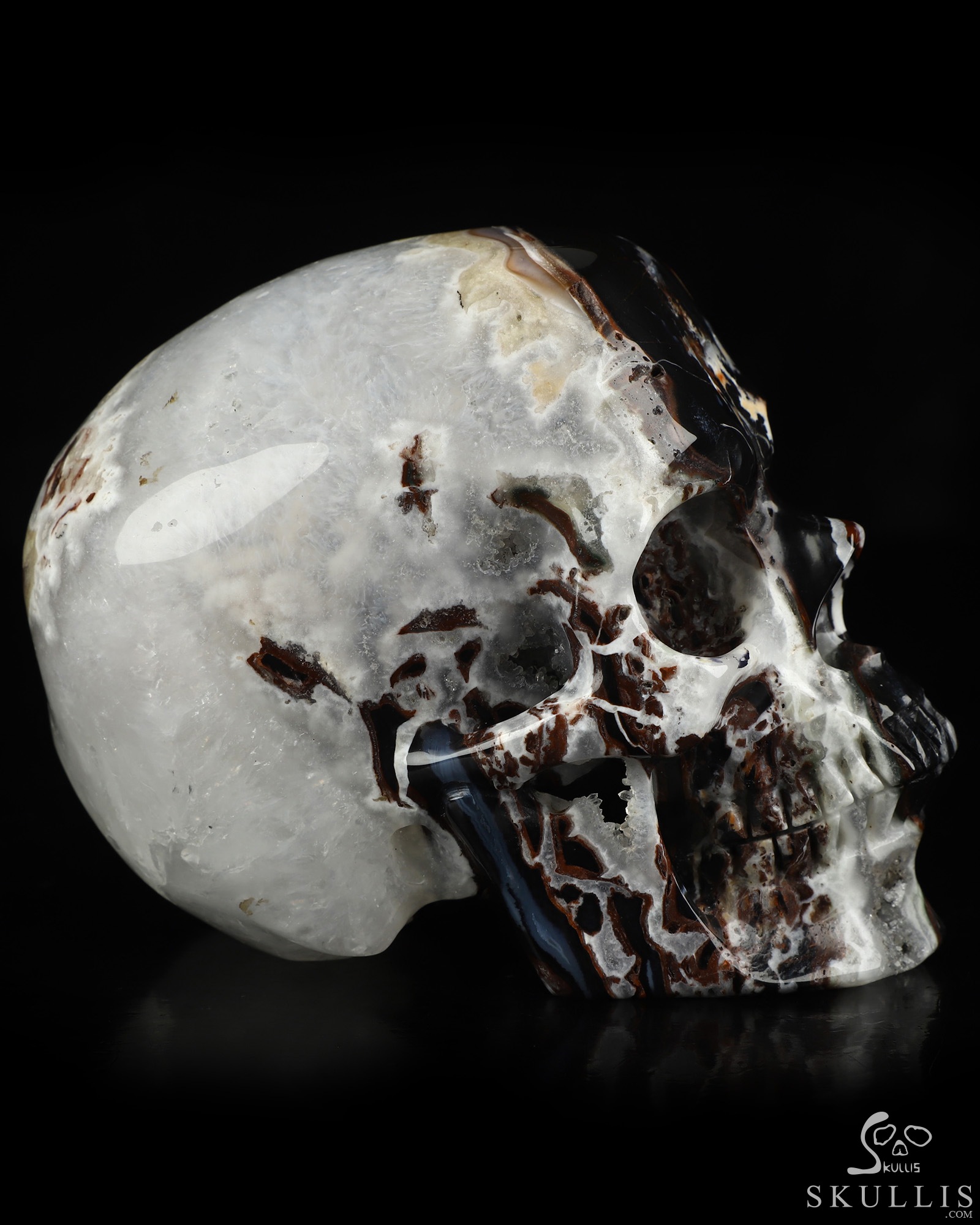 5.0" Black Zebra Agate Hand Carved Crystal Skull, Super Realistic, Crystal Healing 5.0" Black Zebra Agate Hand Carved Crystal Skull, Super Realistic, Crystal Healing