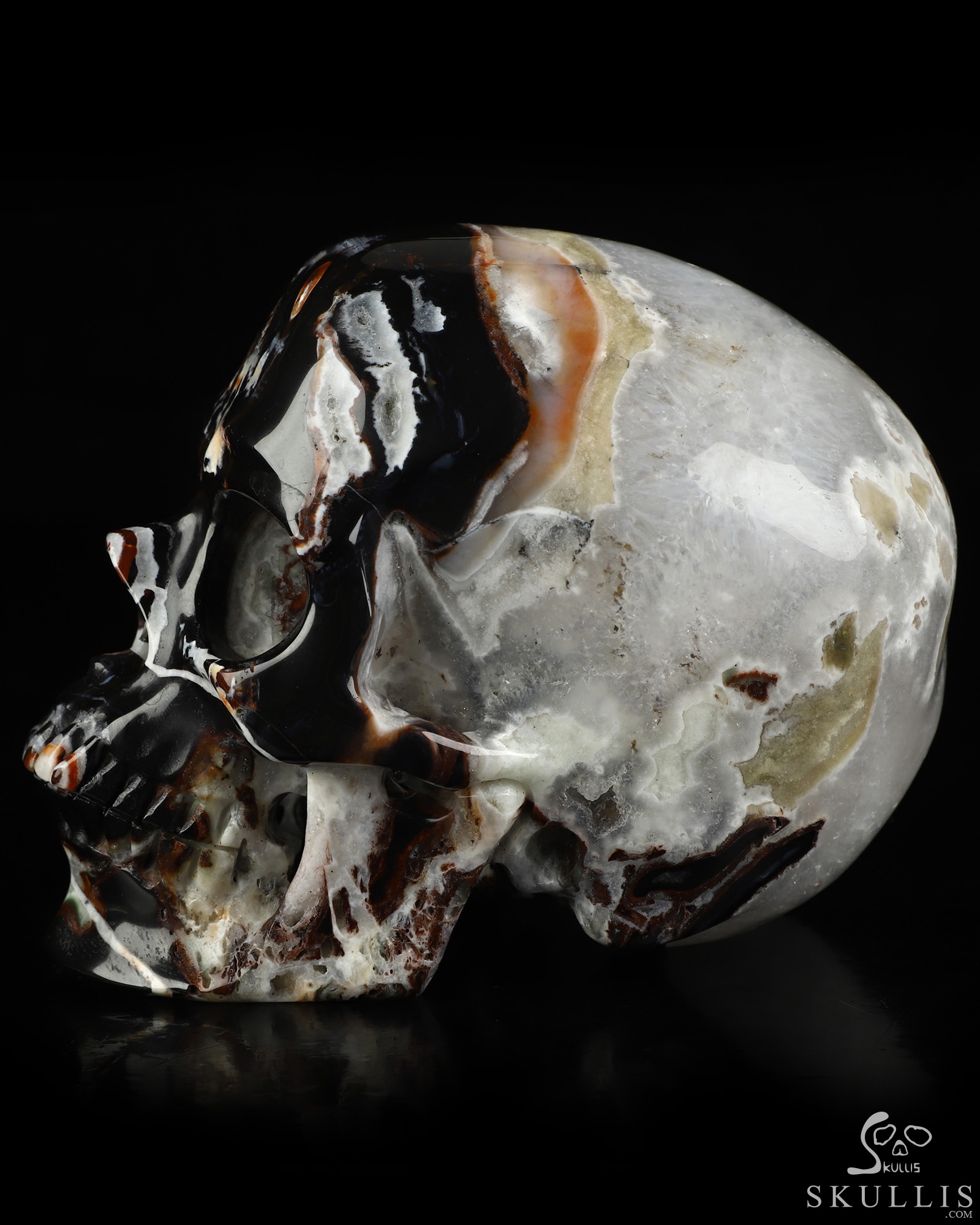 5.0" Black Zebra Agate Hand Carved Crystal Skull, Super Realistic, Crystal Healing 5.0" Black Zebra Agate Hand Carved Crystal Skull, Super Realistic, Crystal Healing