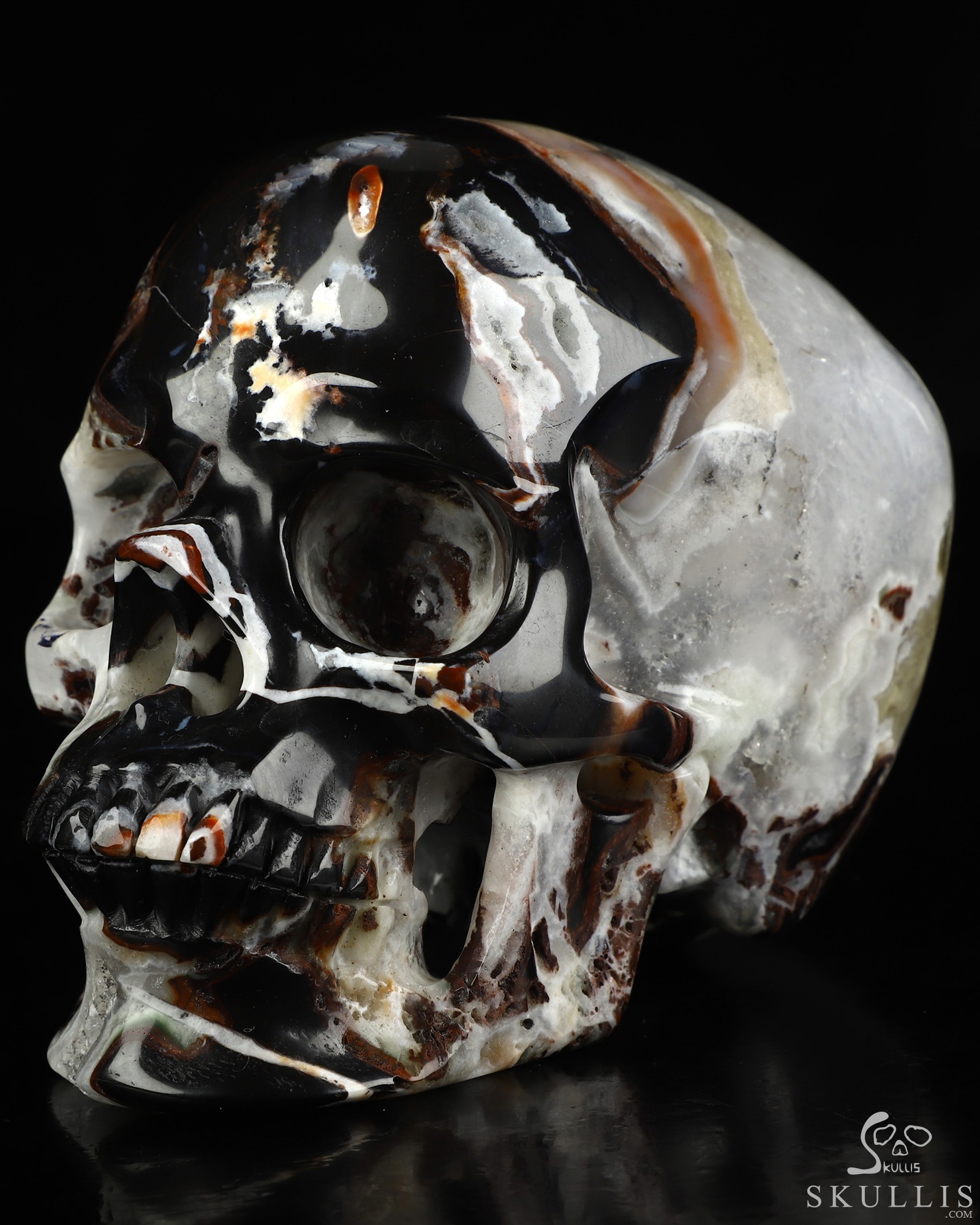 5.0" Black Zebra Agate Hand Carved Crystal Skull, Super Realistic, Crystal Healing 5.0" Black Zebra Agate Hand Carved Crystal Skull, Super Realistic, Crystal Healing