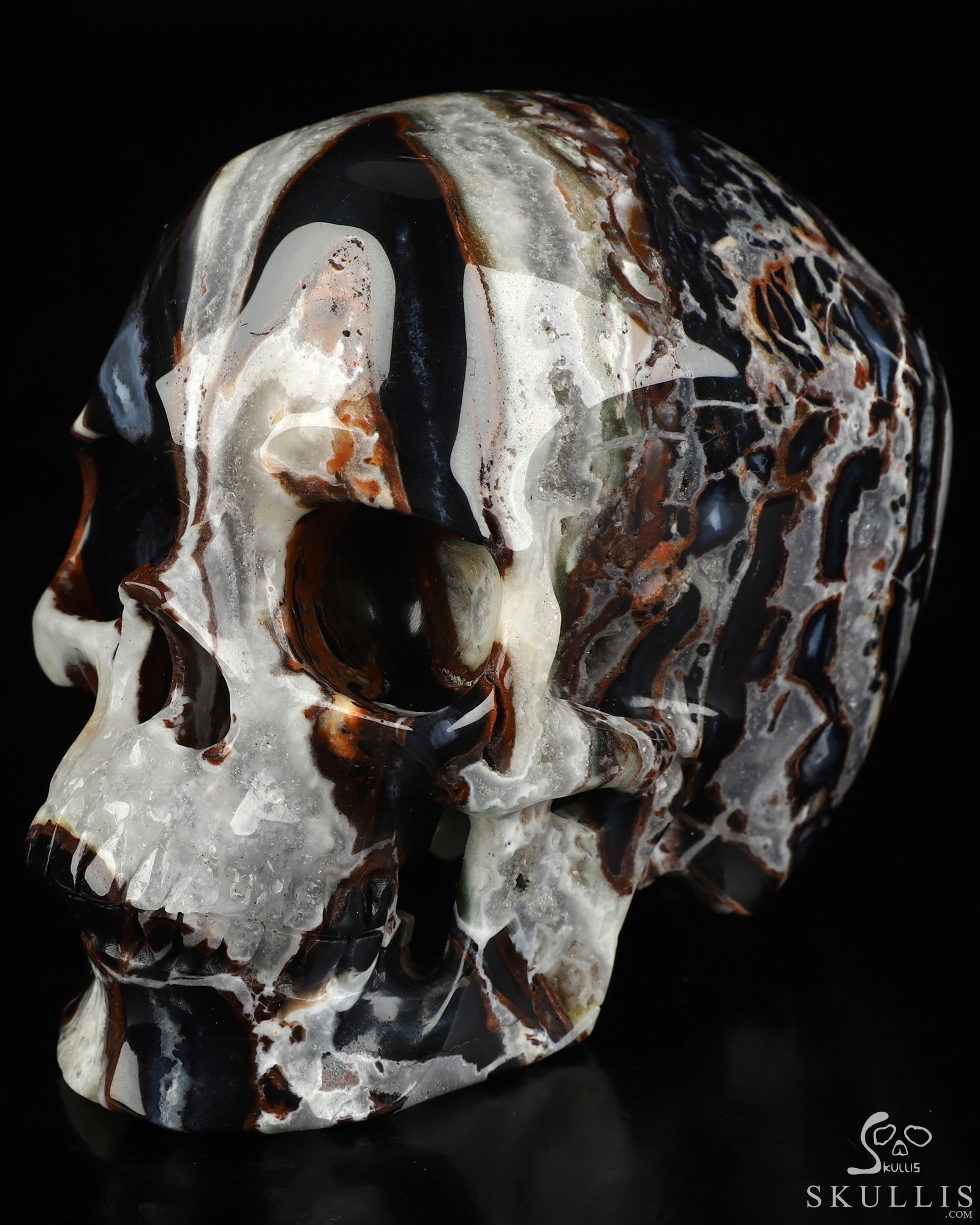 5.0" Black Zebra Agate Hand Carved Crystal Skull, Super Realistic, Crystal Healing 5.0" Black Zebra Agate Hand Carved Crystal Skull, Super Realistic, Crystal Healing