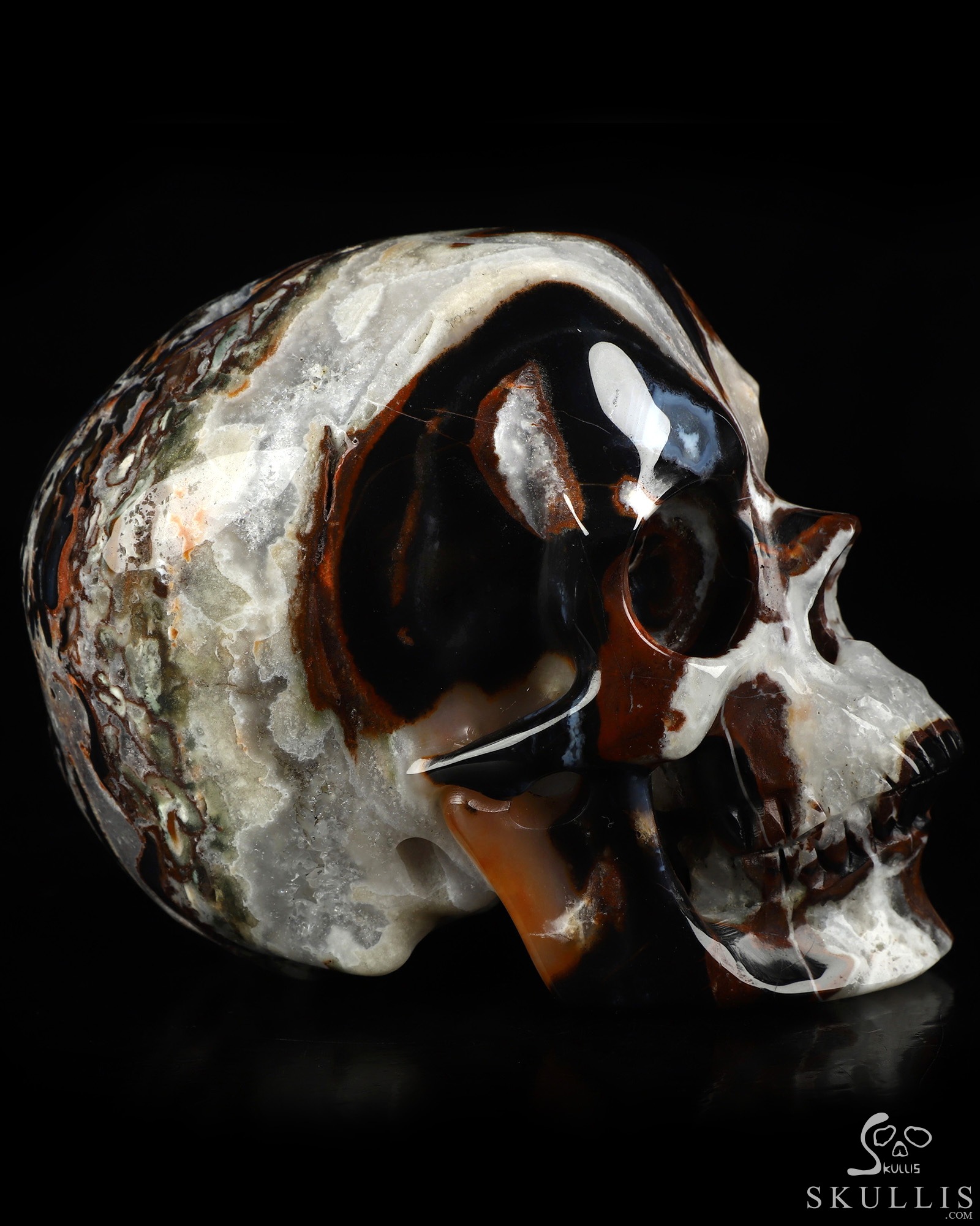5.0" Black Zebra Agate Hand Carved Crystal Skull, Super Realistic, Crystal Healing 5.0" Black Zebra Agate Hand Carved Crystal Skull, Super Realistic, Crystal Healing
