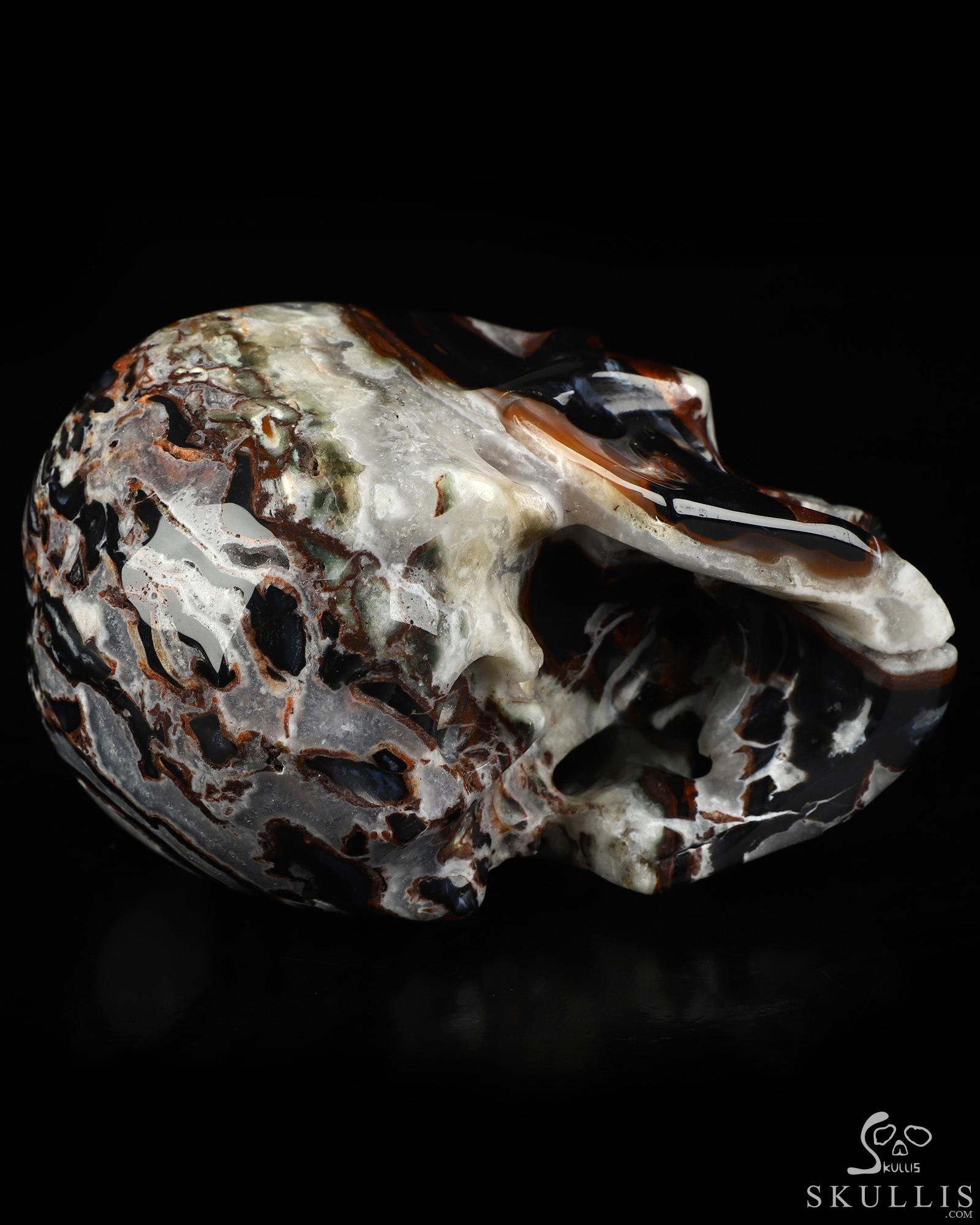 5.0" Black Zebra Agate Hand Carved Crystal Skull, Super Realistic, Crystal Healing 5.0" Black Zebra Agate Hand Carved Crystal Skull, Super Realistic, Crystal Healing