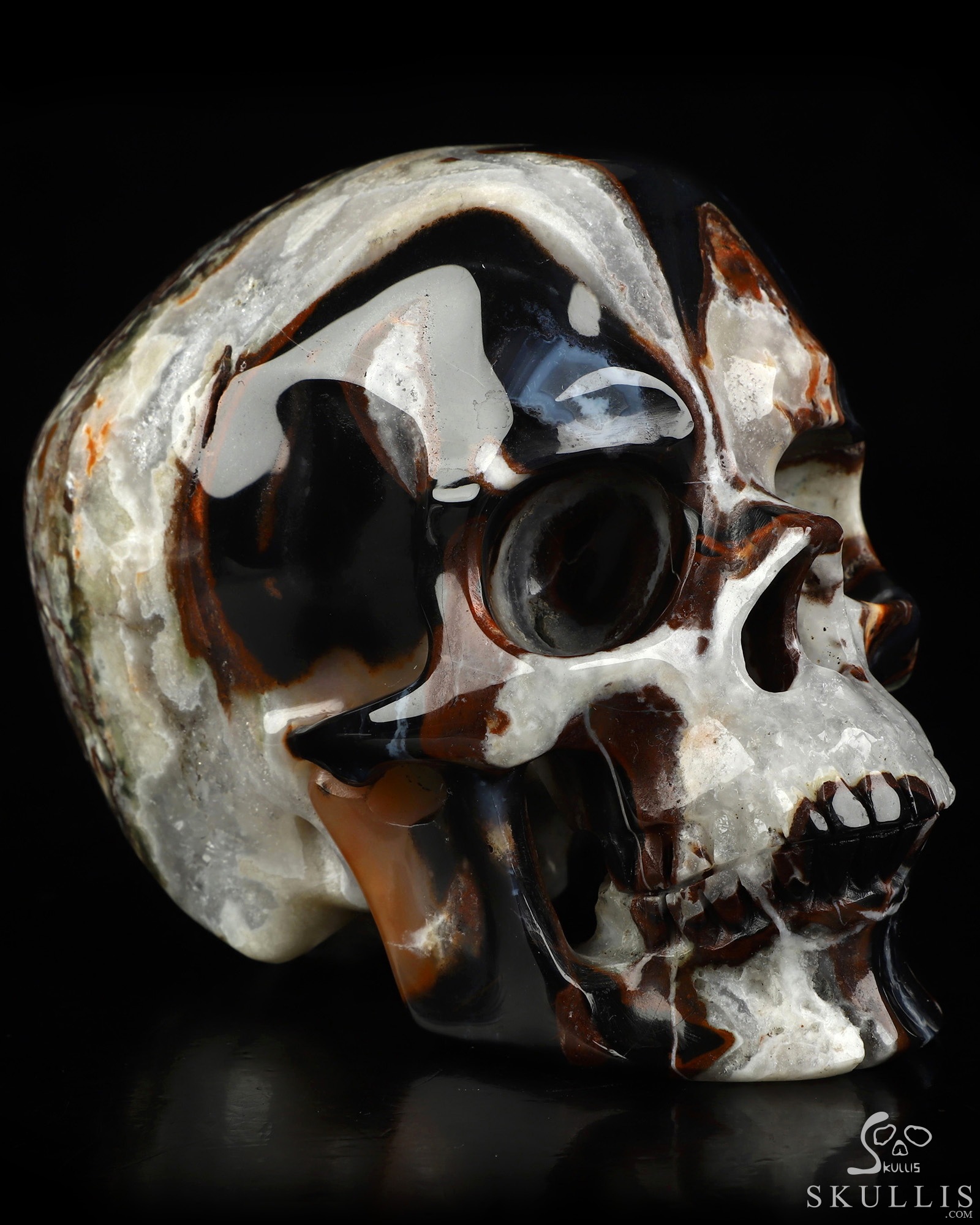 5.0" Black Zebra Agate Hand Carved Crystal Skull, Super Realistic, Crystal Healing 5.0" Black Zebra Agate Hand Carved Crystal Skull, Super Realistic, Crystal Healing