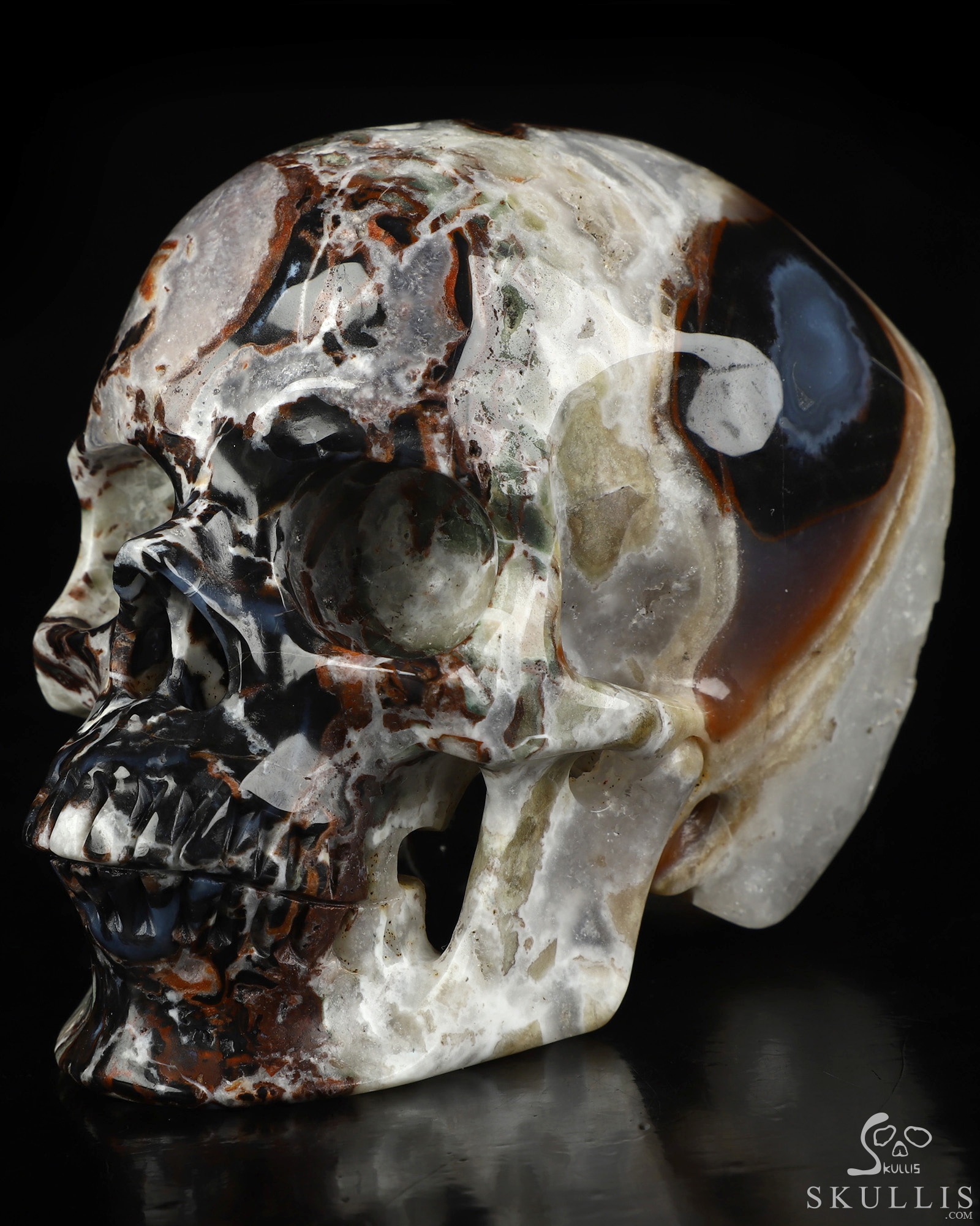 5.0" Black Zebra Agate Hand Carved Crystal Skull, Super Realistic, Crystal Healing 5.0" Black Zebra Agate Hand Carved Crystal Skull, Super Realistic, Crystal Healing