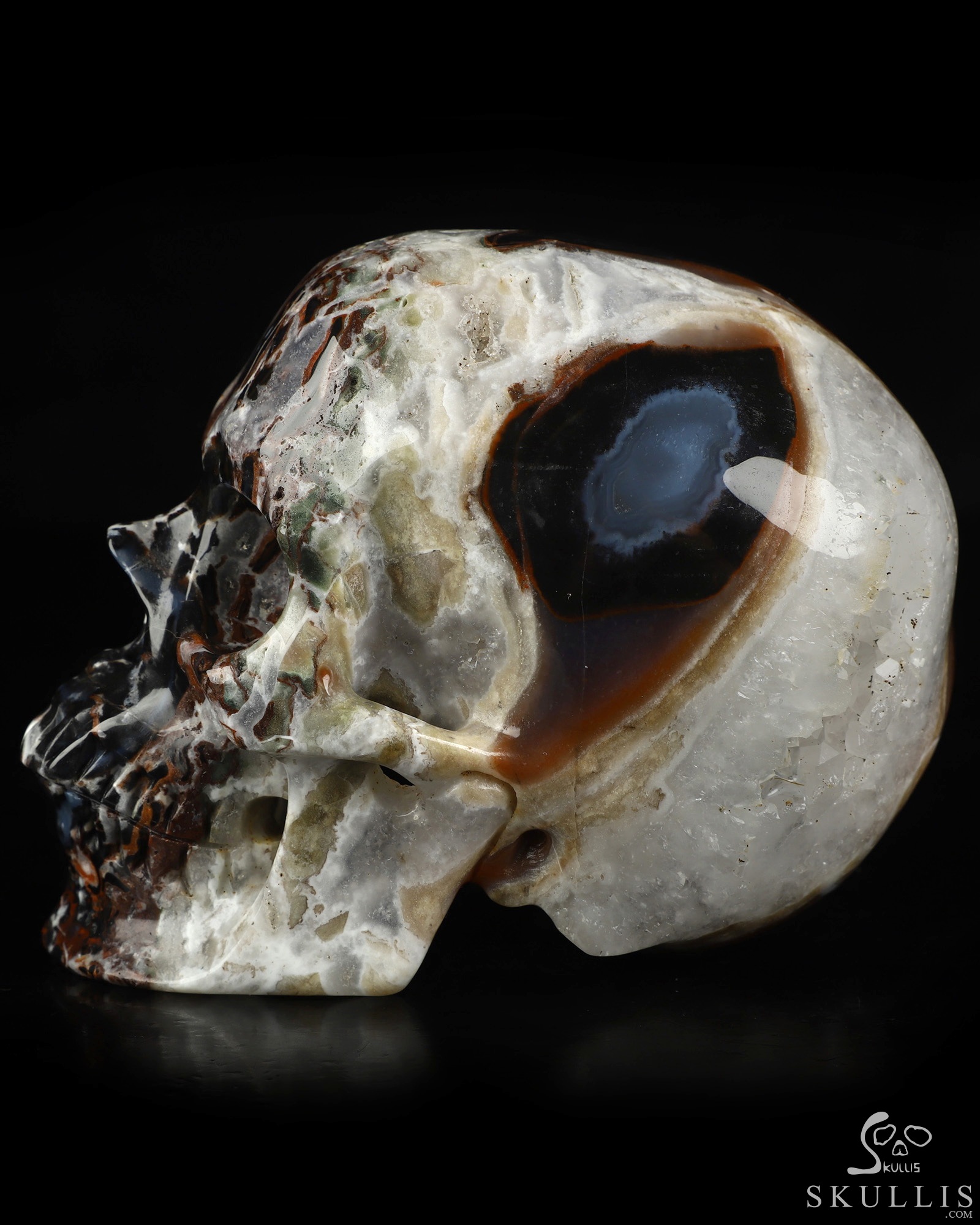 5.0" Black Zebra Agate Hand Carved Crystal Skull, Super Realistic, Crystal Healing 5.0" Black Zebra Agate Hand Carved Crystal Skull, Super Realistic, Crystal Healing