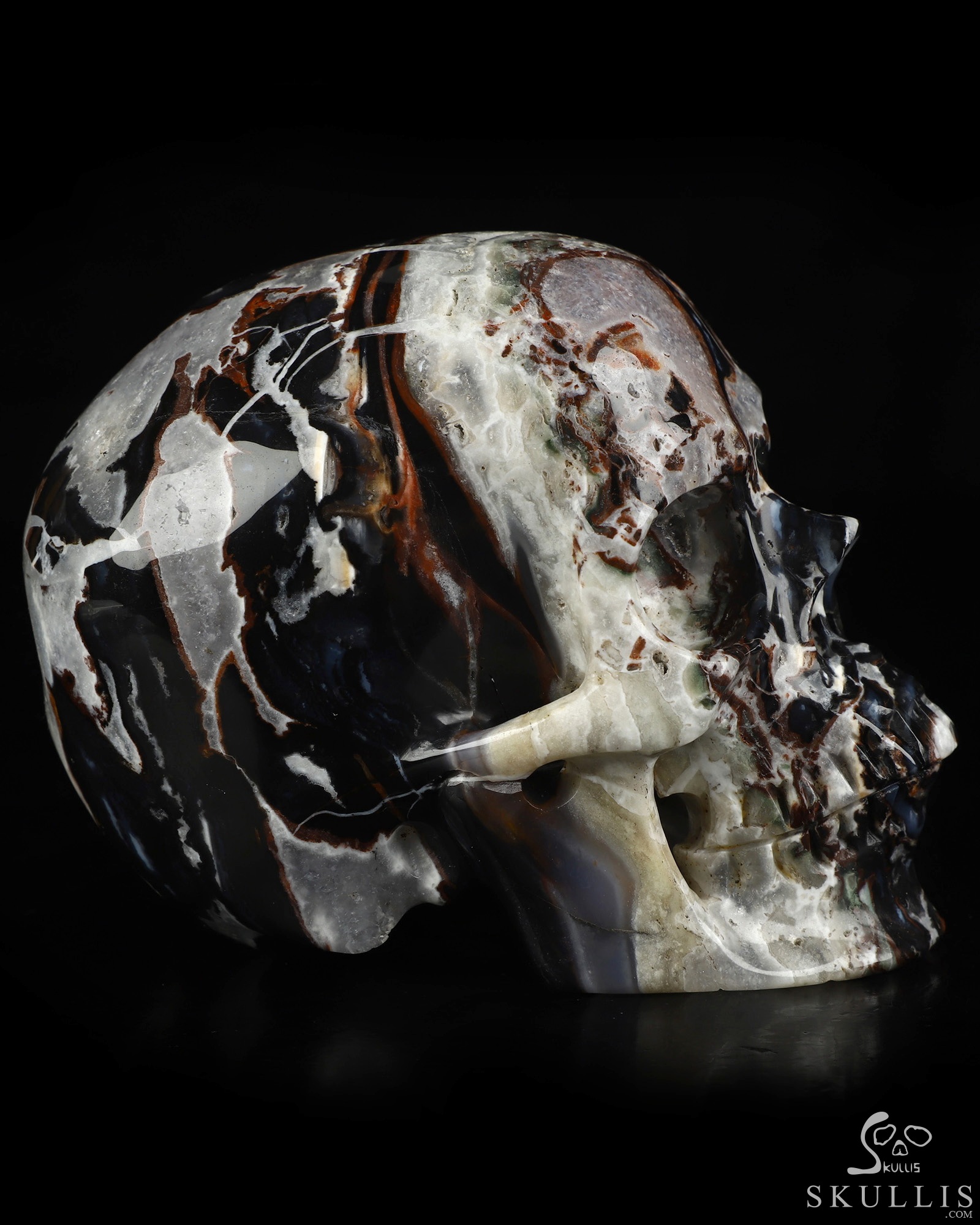5.0" Black Zebra Agate Hand Carved Crystal Skull, Super Realistic, Crystal Healing 5.0" Black Zebra Agate Hand Carved Crystal Skull, Super Realistic, Crystal Healing