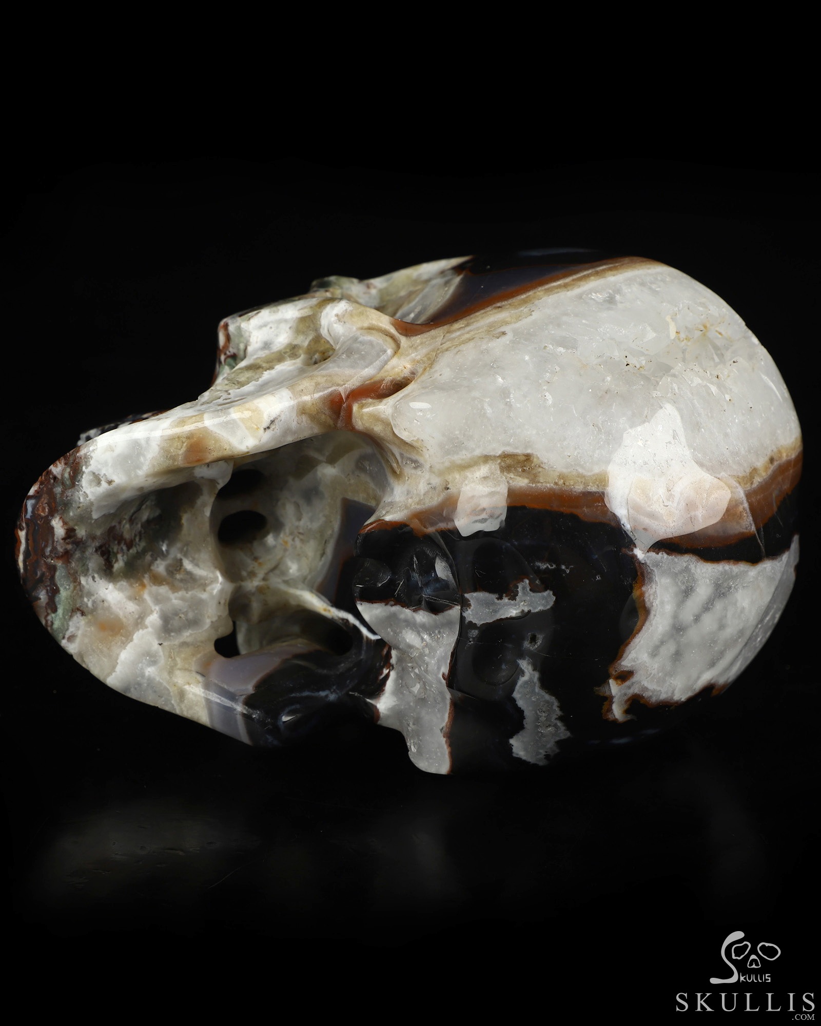 5.0" Black Zebra Agate Hand Carved Crystal Skull, Super Realistic, Crystal Healing 5.0" Black Zebra Agate Hand Carved Crystal Skull, Super Realistic, Crystal Healing