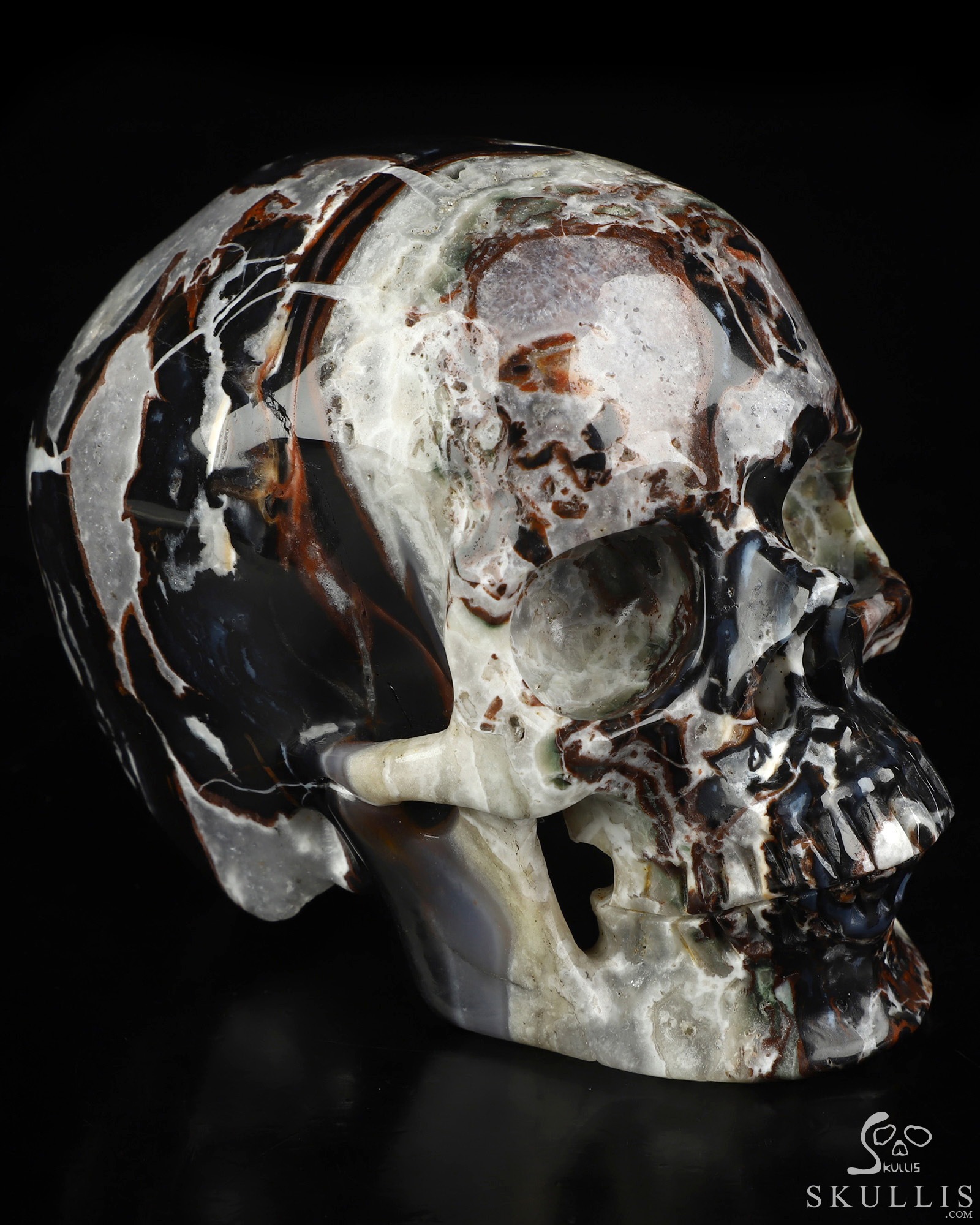 5.0" Black Zebra Agate Hand Carved Crystal Skull, Super Realistic, Crystal Healing 5.0" Black Zebra Agate Hand Carved Crystal Skull, Super Realistic, Crystal Healing