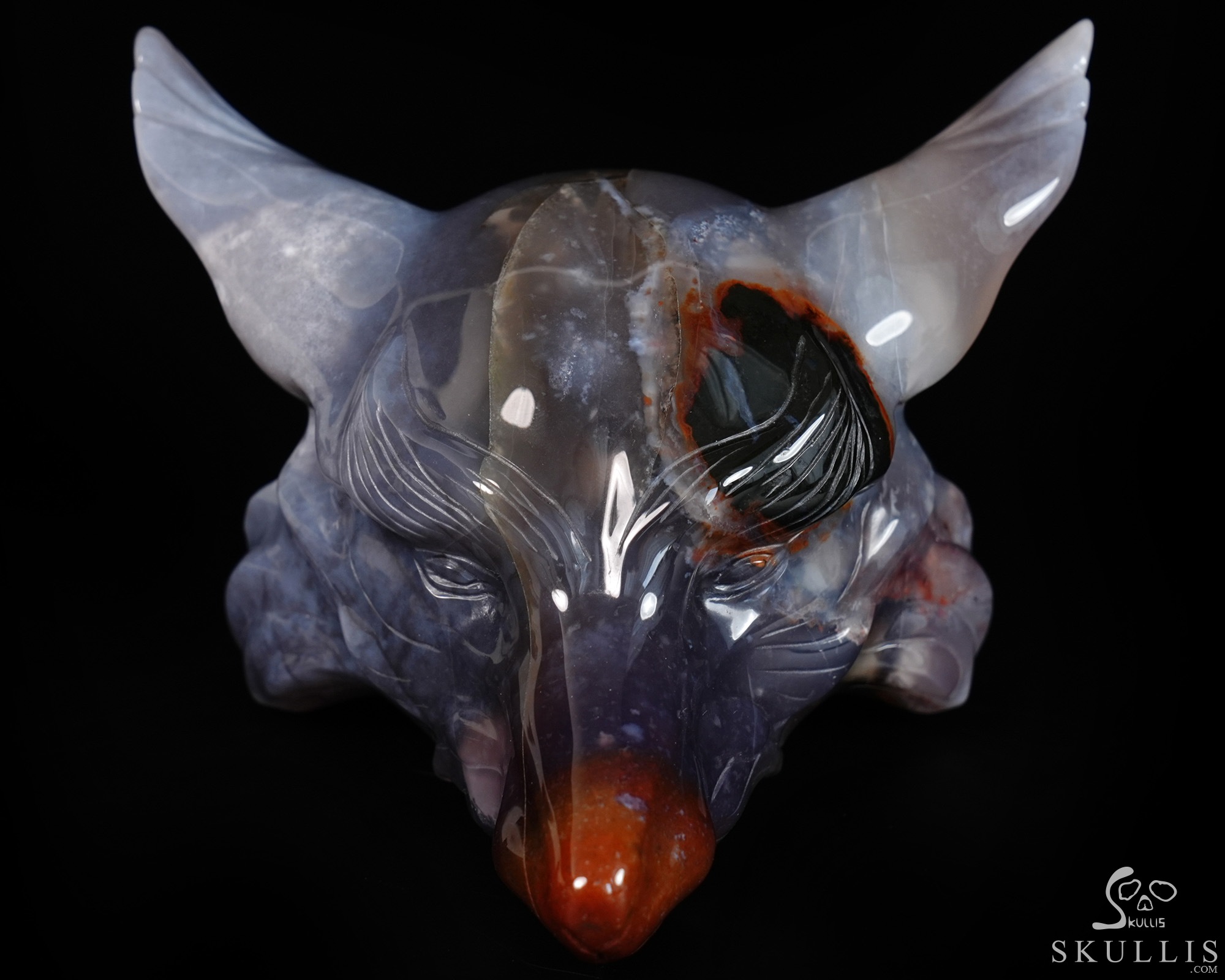 5.2" Black Zebra Agate Hand Carved Crystal Fox Fine Art Sculpture, Crystal Healing 5.2" Black Zebra Agate Hand Carved Crystal Fox Fine Art Sculpture, Crystal Healing