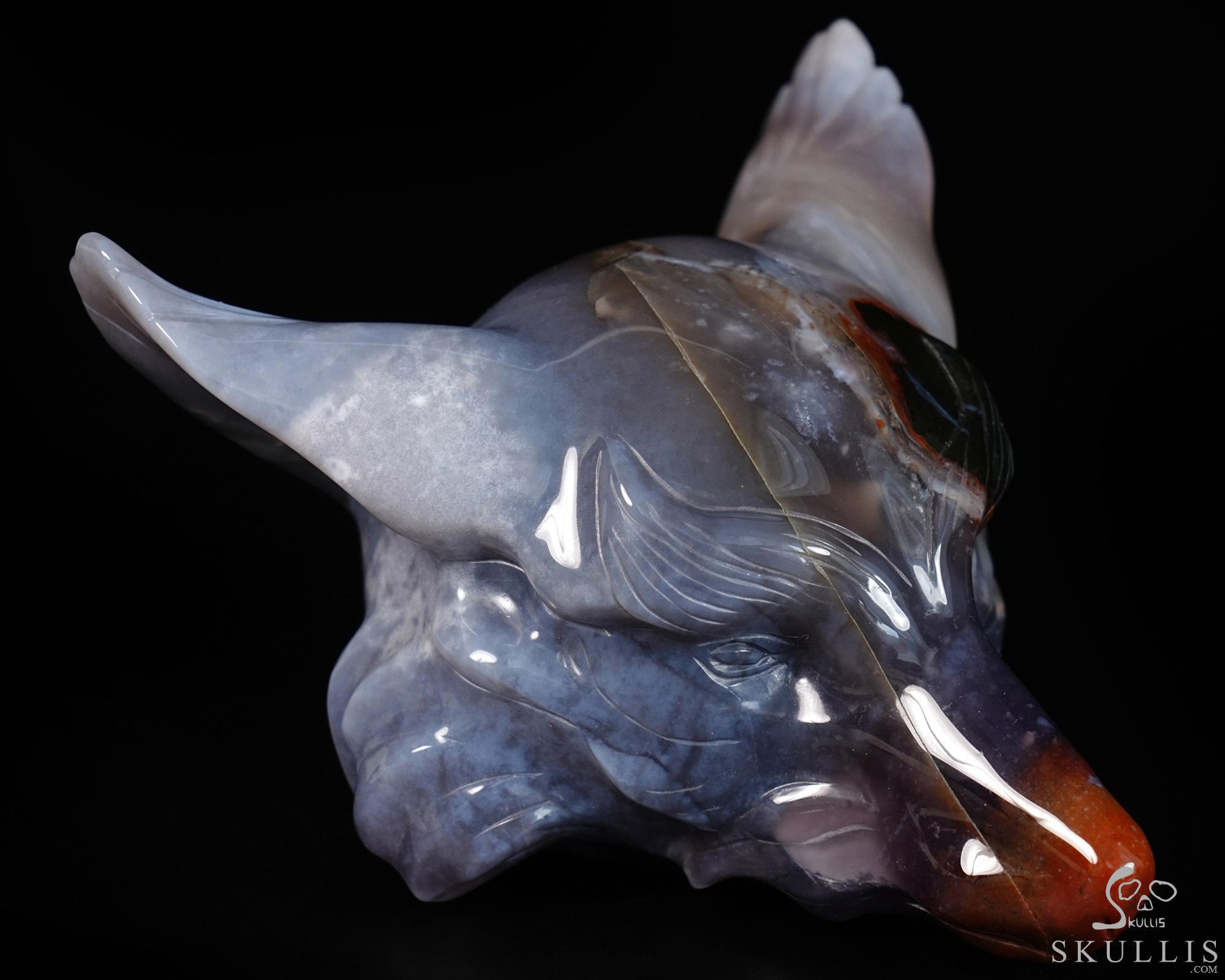5.2" Black Zebra Agate Hand Carved Crystal Fox Fine Art Sculpture, Crystal Healing 5.2" Black Zebra Agate Hand Carved Crystal Fox Fine Art Sculpture, Crystal Healing