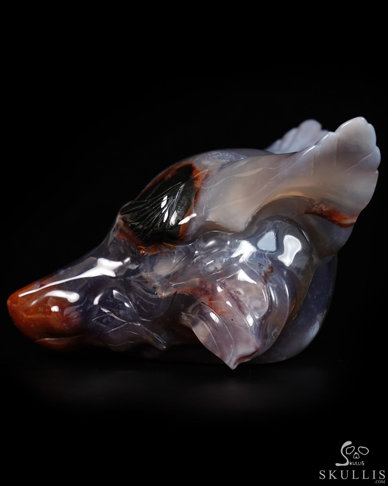 5.2" Black Zebra Agate Hand Carved Crystal Fox Fine Art Sculpture, Crystal Healing 5.2" Black Zebra Agate Hand Carved Crystal Fox Fine Art Sculpture, Crystal Healing