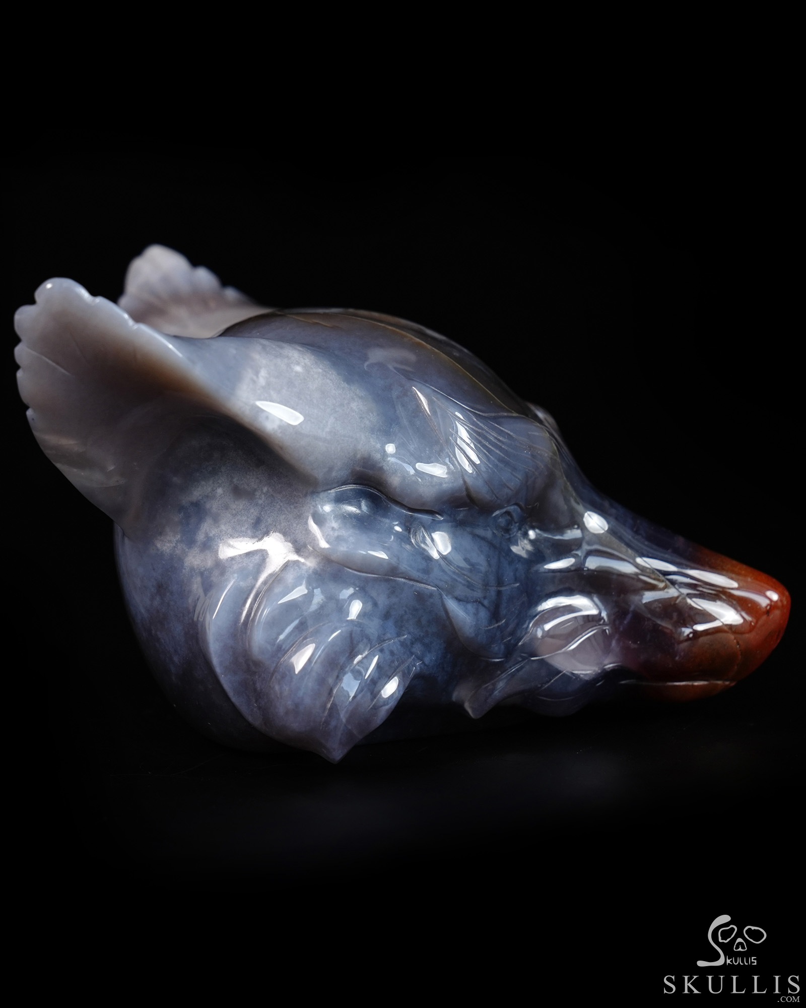 5.2" Black Zebra Agate Hand Carved Crystal Fox Fine Art Sculpture, Crystal Healing 5.2" Black Zebra Agate Hand Carved Crystal Fox Fine Art Sculpture, Crystal Healing
