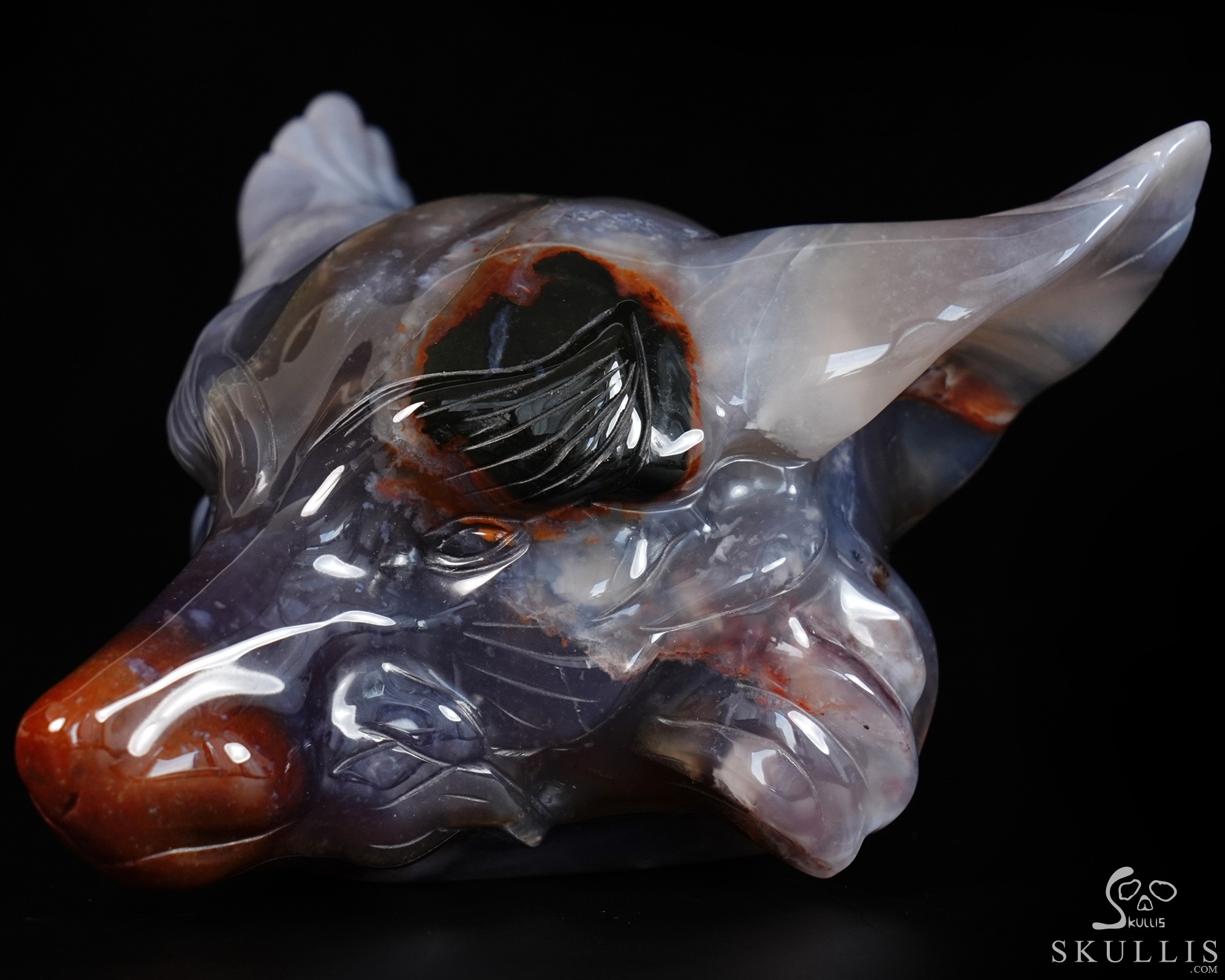 5.2" Black Zebra Agate Hand Carved Crystal Fox Fine Art Sculpture, Crystal Healing 5.2" Black Zebra Agate Hand Carved Crystal Fox Fine Art Sculpture, Crystal Healing