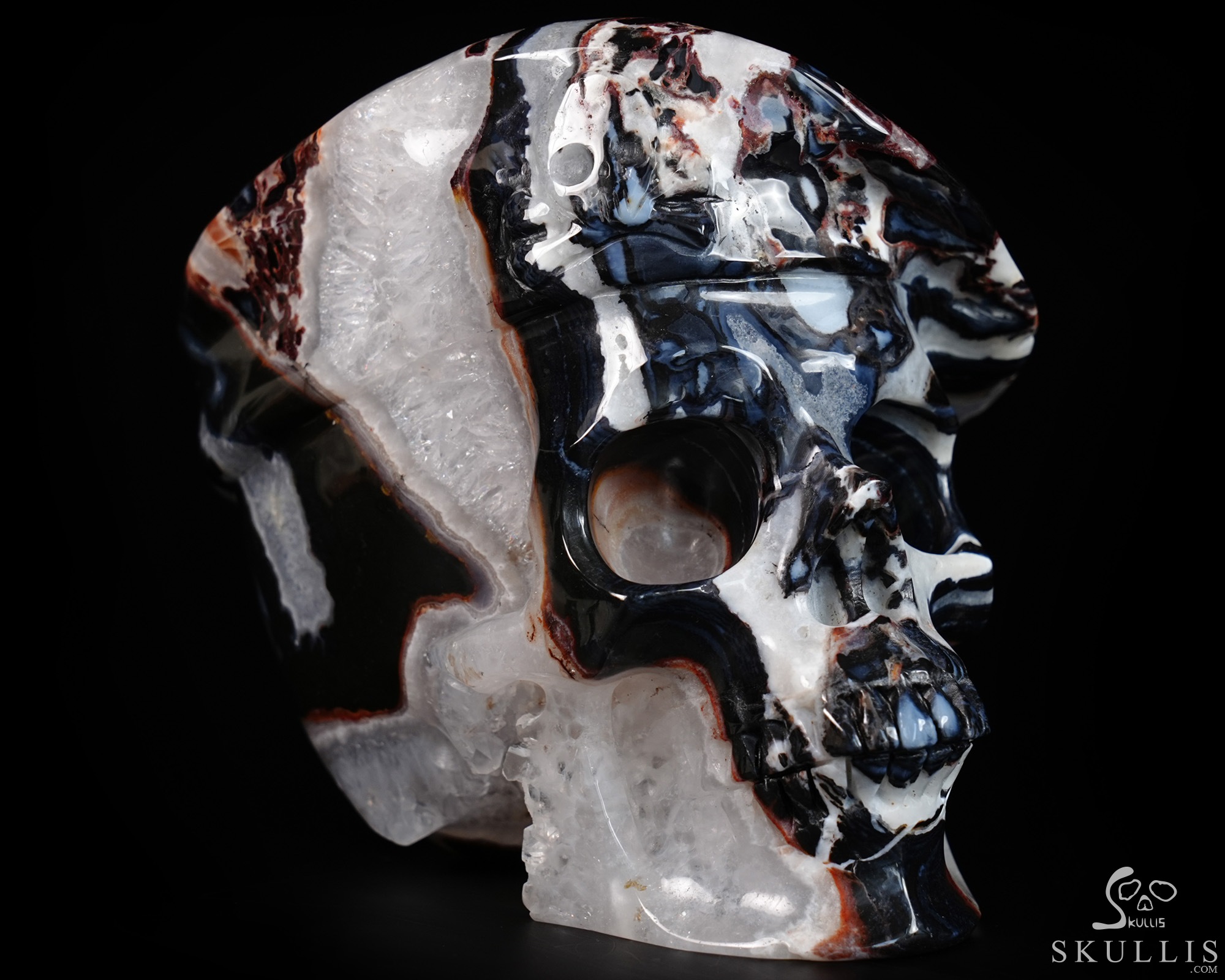 5.5" Black Zebra Agate Hand Carved Beret Crystal Skull Sculpture, Crystal Healing 5.5" Black Zebra Agate Hand Carved Beret Crystal Skull Sculpture, Crystal Healing